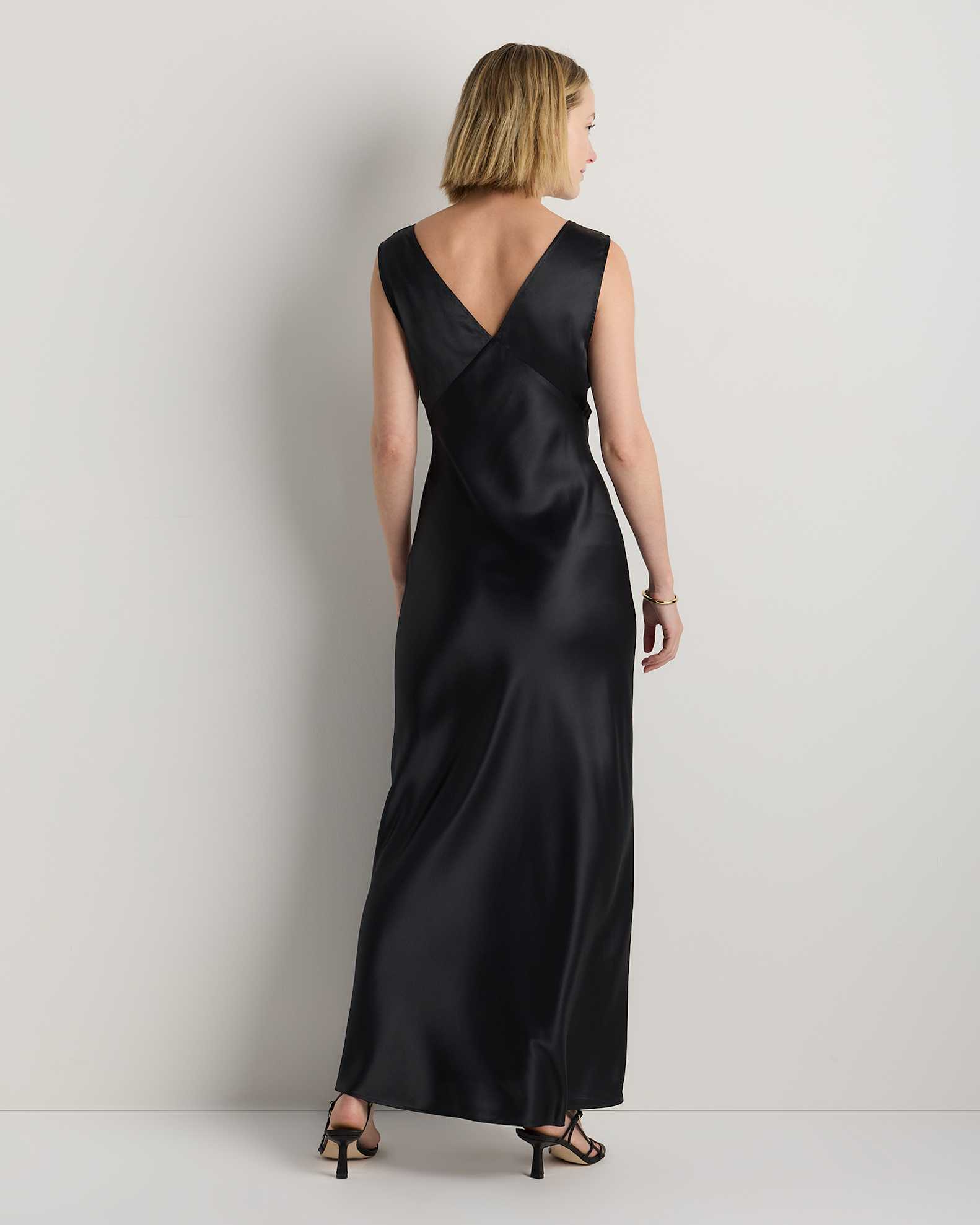 100% Washable Silk Deep V-Neck Maxi Dress in Black 100% Washable Silk Deep V-Neck Maxi Dress in Black
