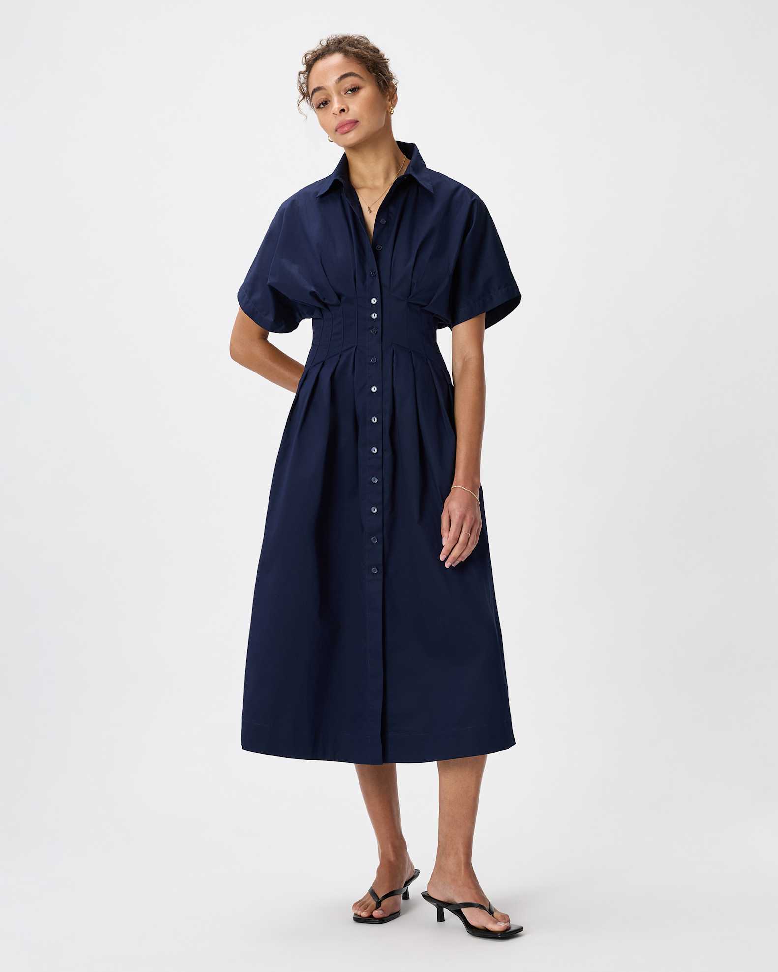 midi pleated shirt dress Pleated Shirt Midi Dress