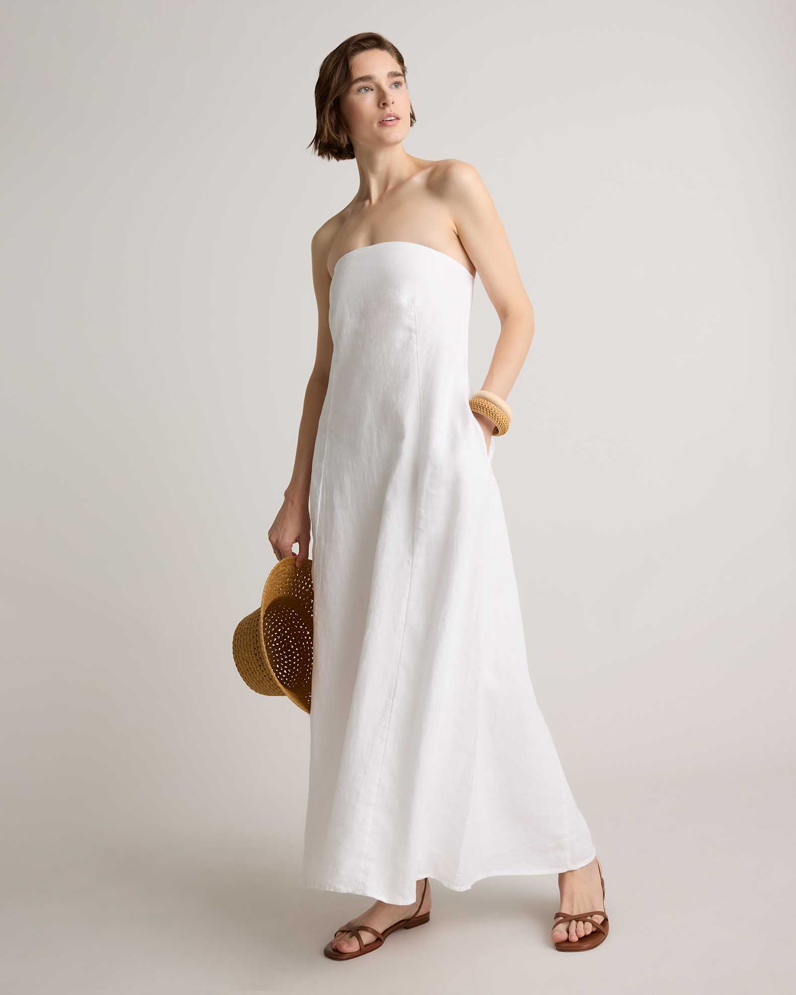 blanc linen strapless panelled maxi dress Back in Stock @samispalter wears the Blanc Linen Strapless Panelled Maxi Dress. Shop now before it's gone again. #ShonaJoy