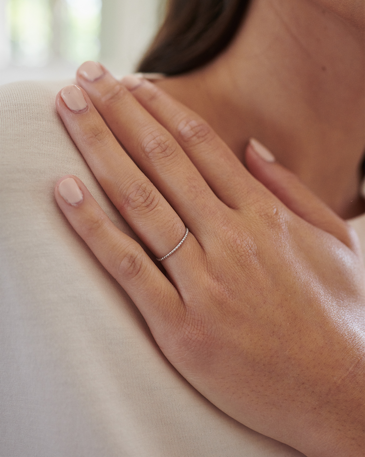 14K Gold Beaded Ring in White Gold