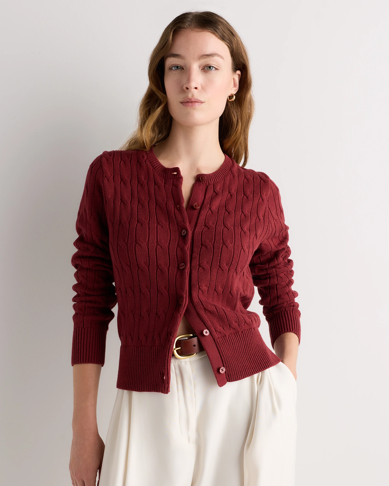100% Organic Cotton Cable Crew Cardigan