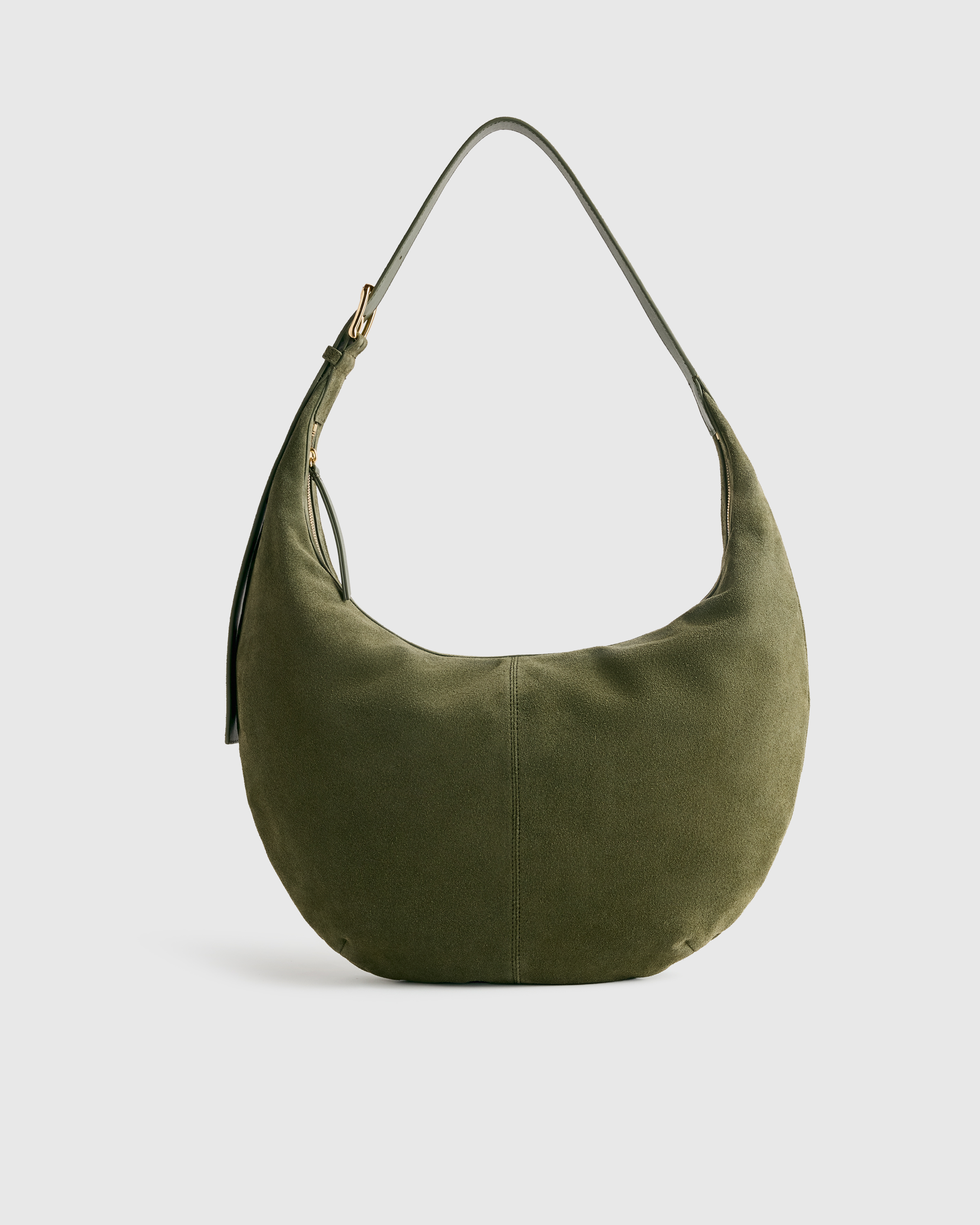 Olive Italian Suede Crescent Shoulder Bag