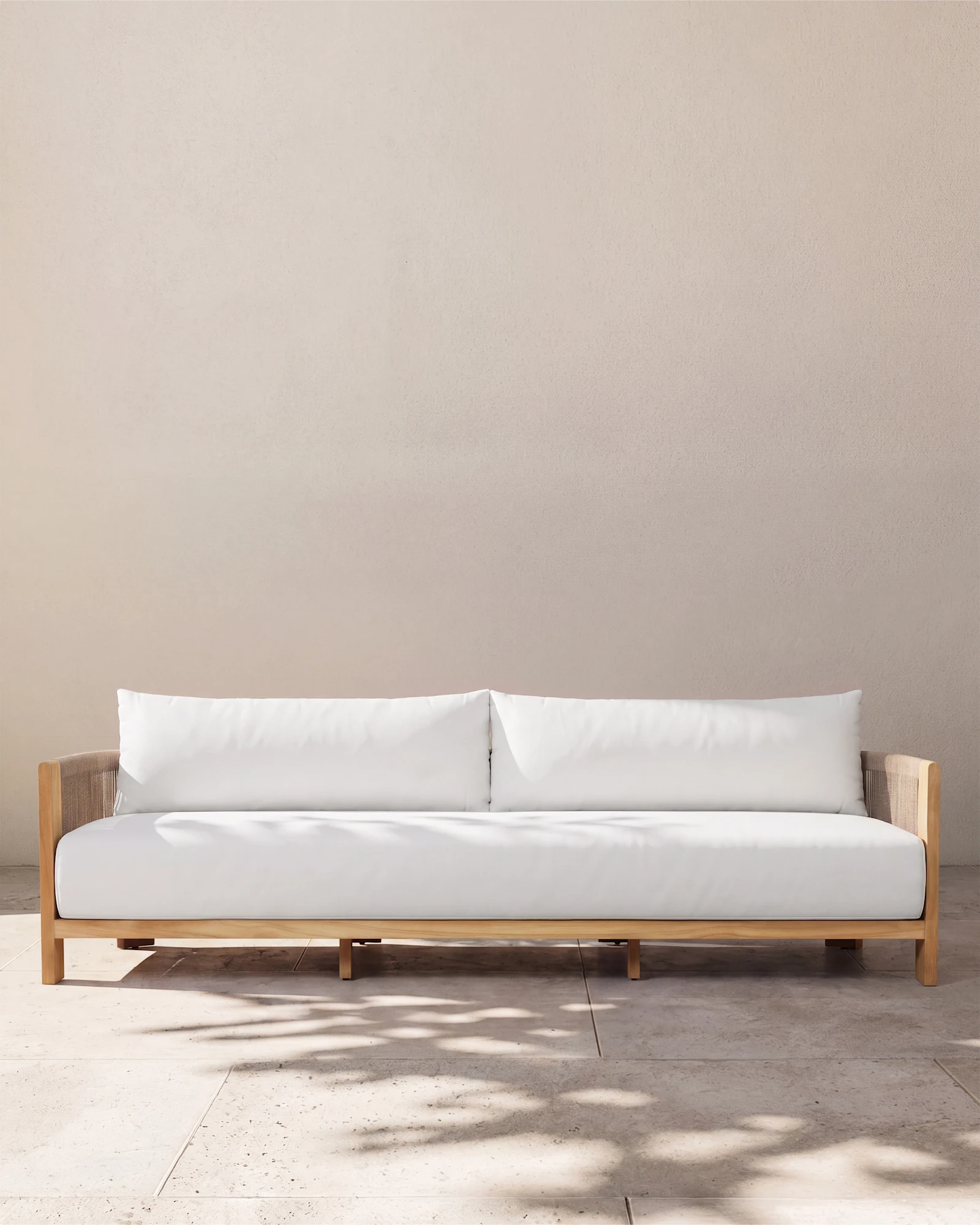 Curved Solid Teak and All-Weather Rope Outdoor Sofa