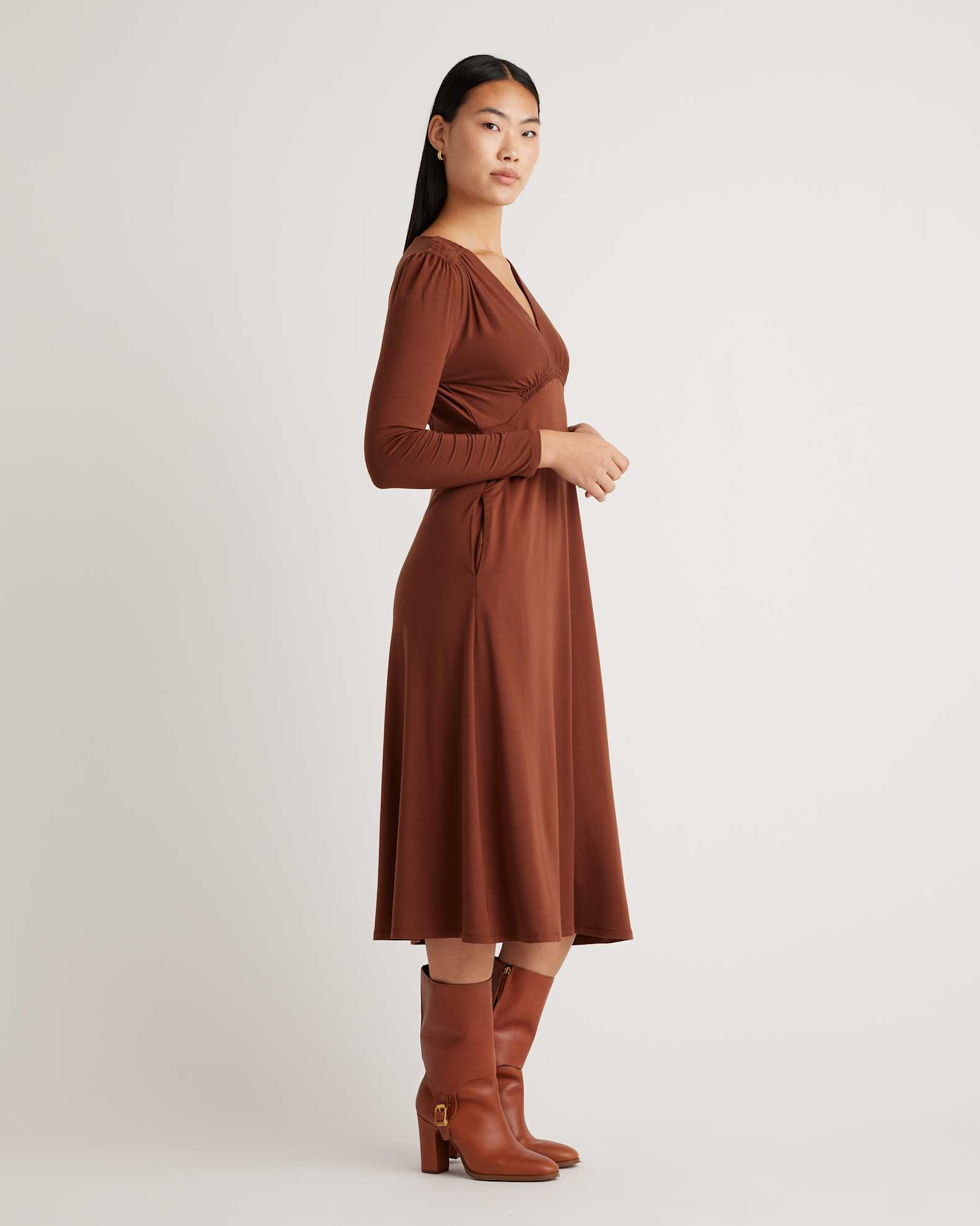 Tencel Jersey V-Neck Long Sleeve Midi Dress Tencel Jersey V-Neck Long Sleeve Midi Dress