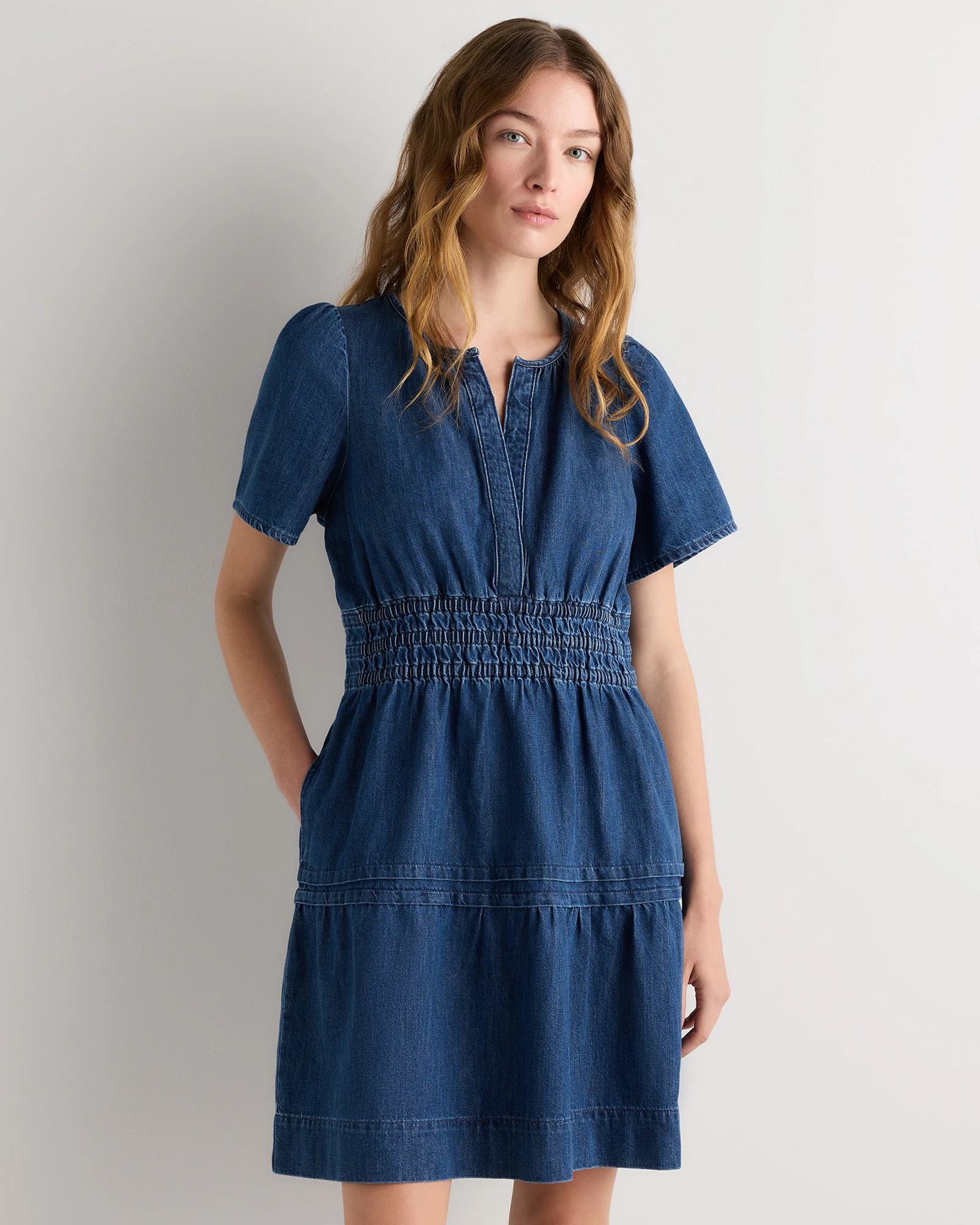 Organic Denim Tiered Mini Dress
