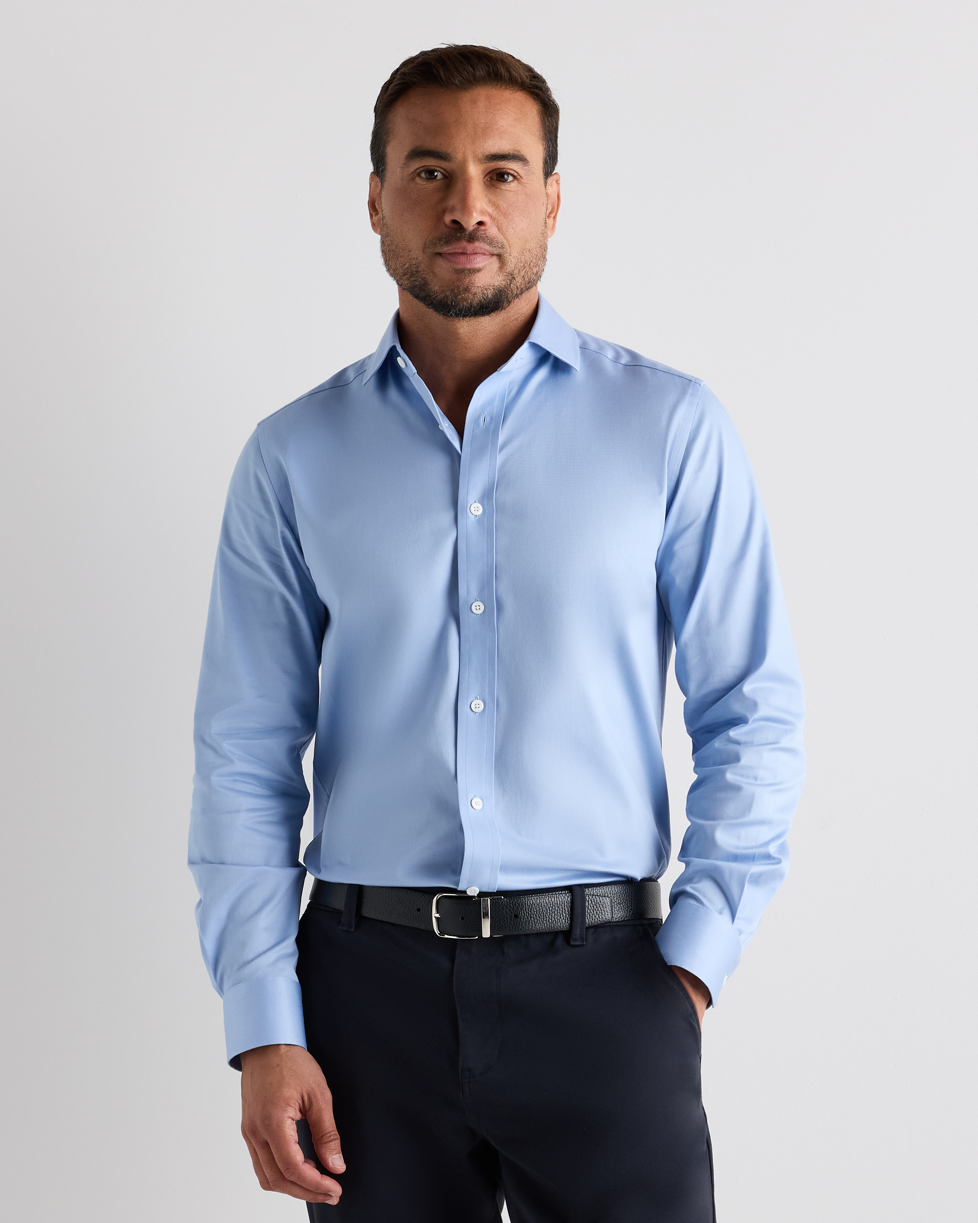 Pale Blue Organic Cotton Stretch Twill Dress Shirt