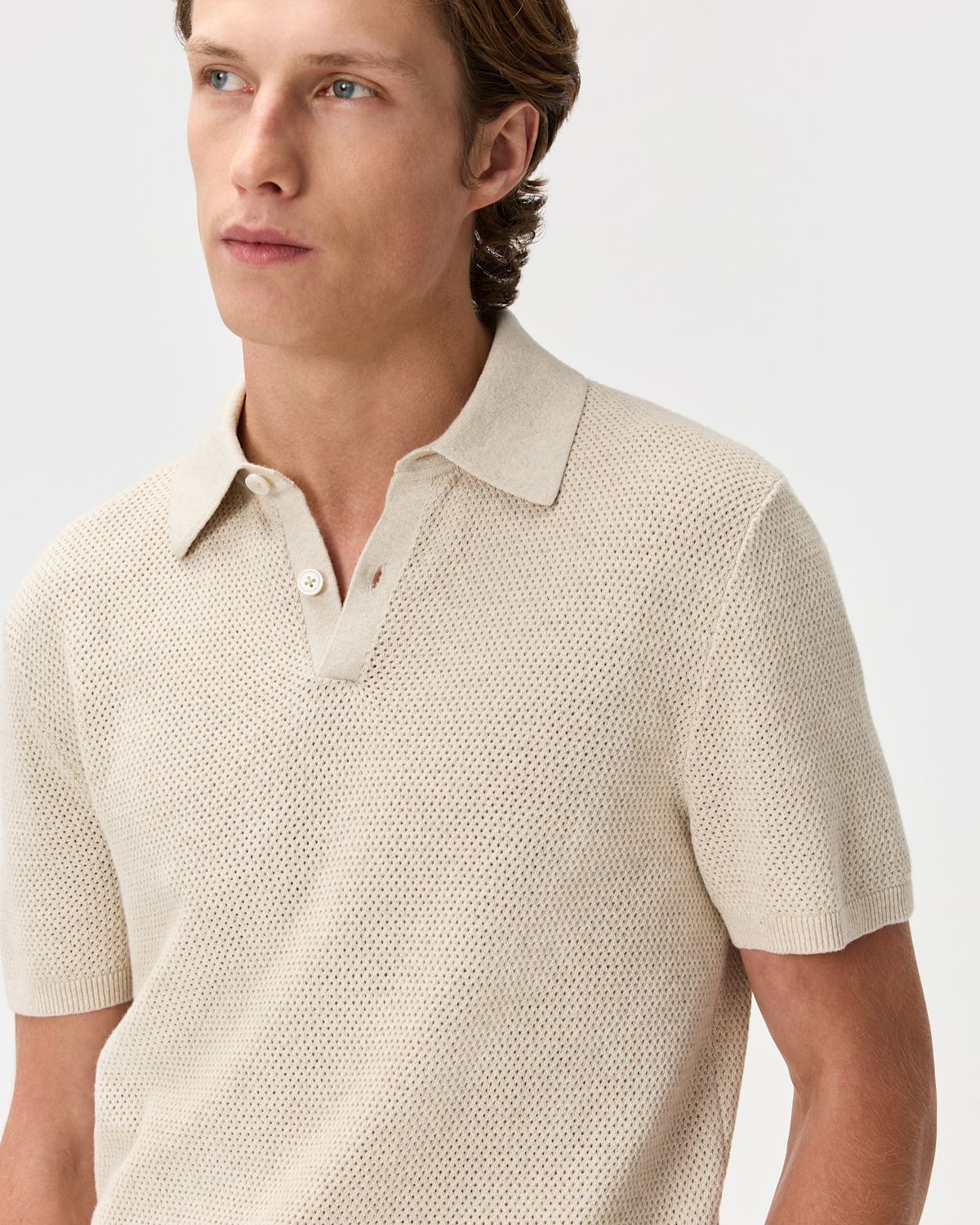 Quince — Mesh Stitch Cotton Sweater Polo