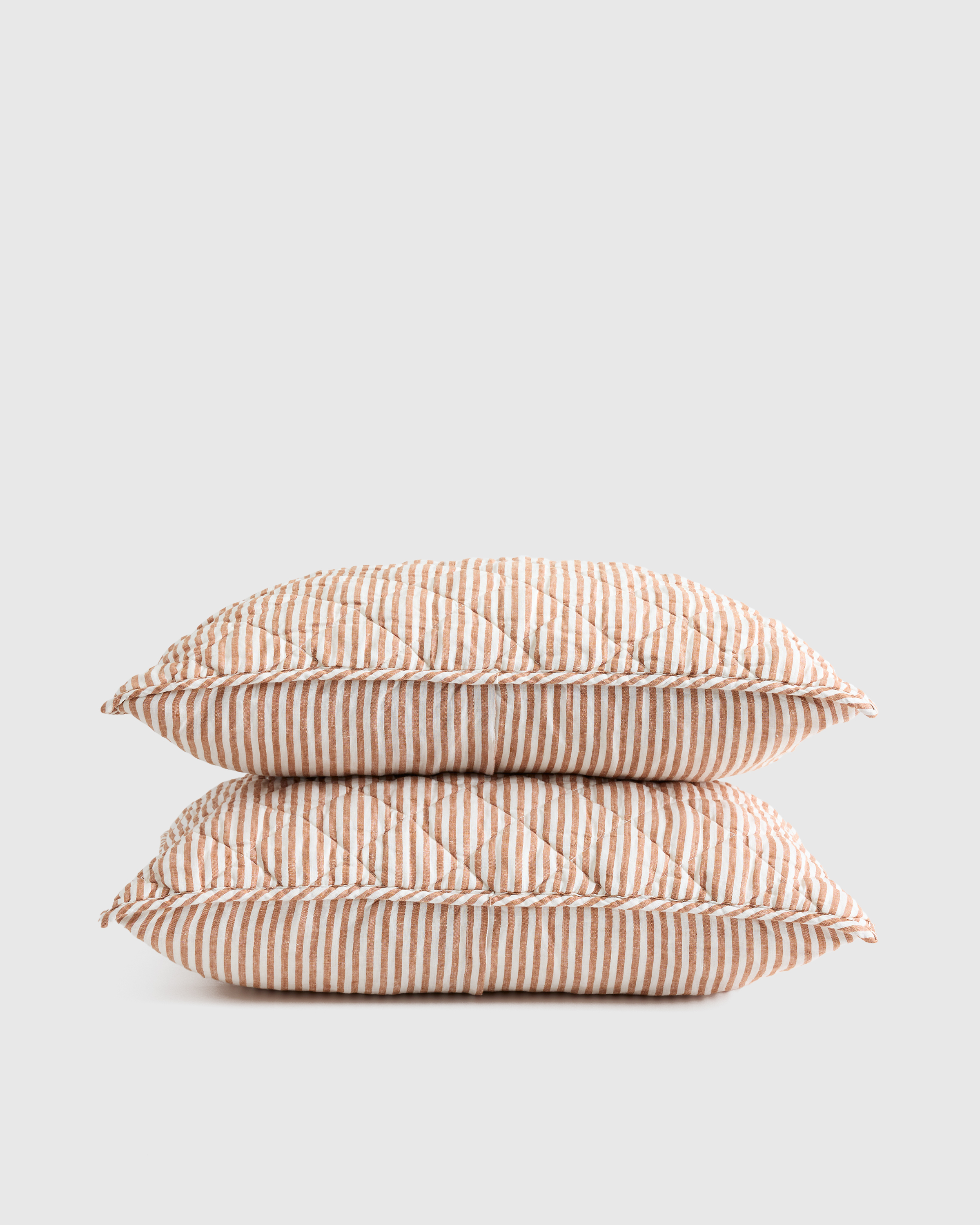 Terracotta/White Stripe European Linen Stripe Quilted Sham Set 