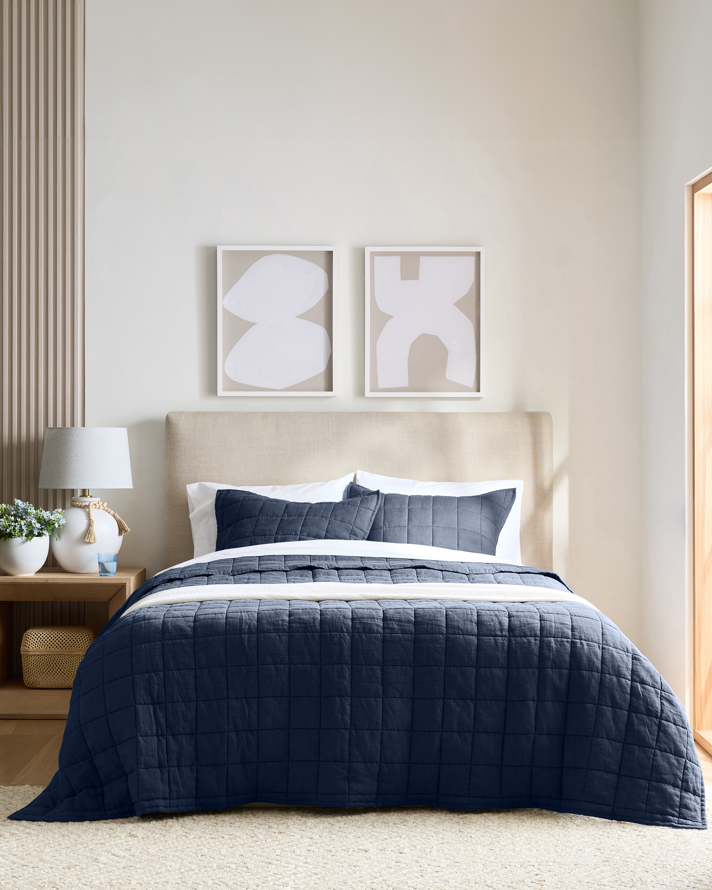 Navy European Linen Box Quilt Set