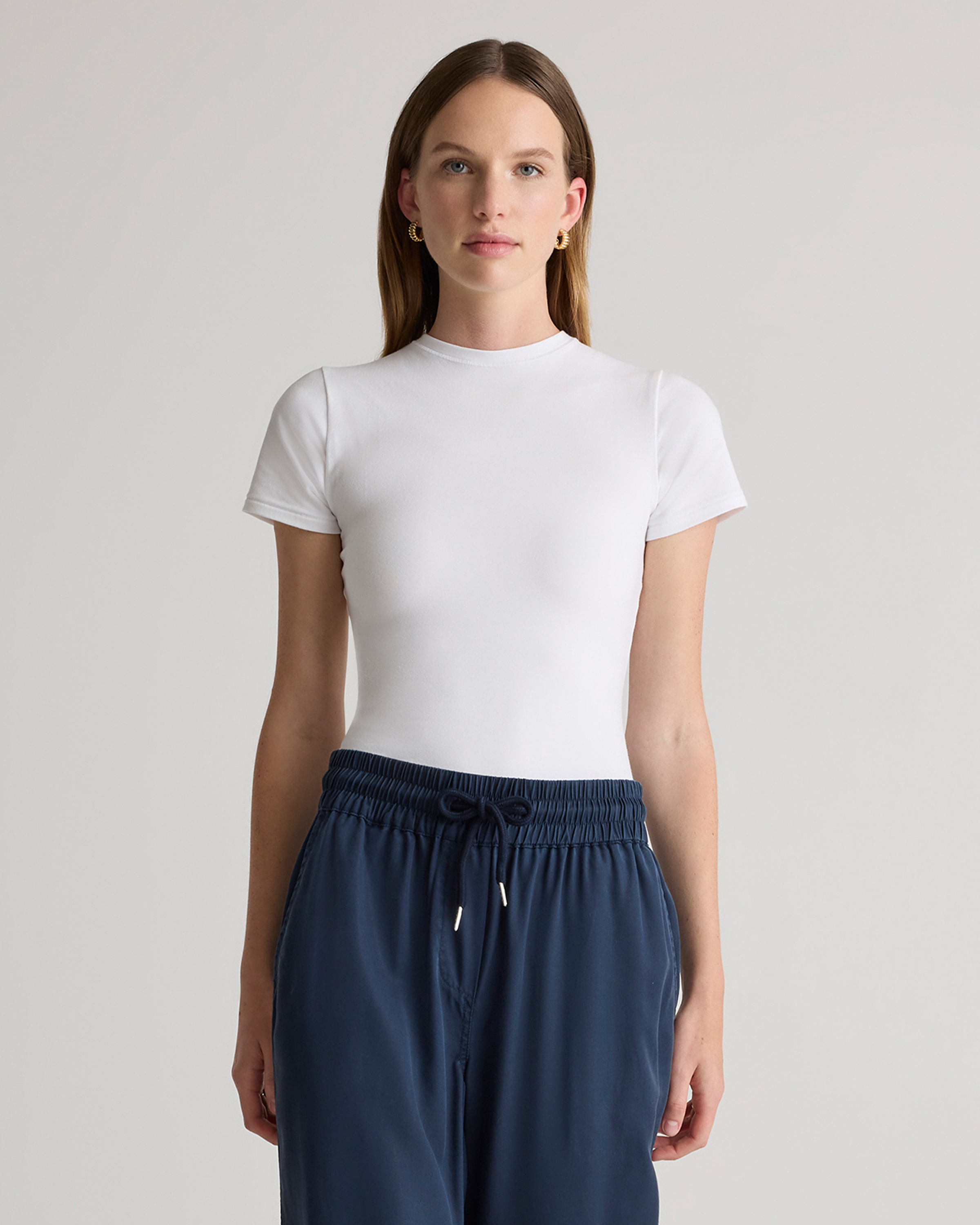 Soft White Stretch Cotton Jersey Fitted T-Shirt