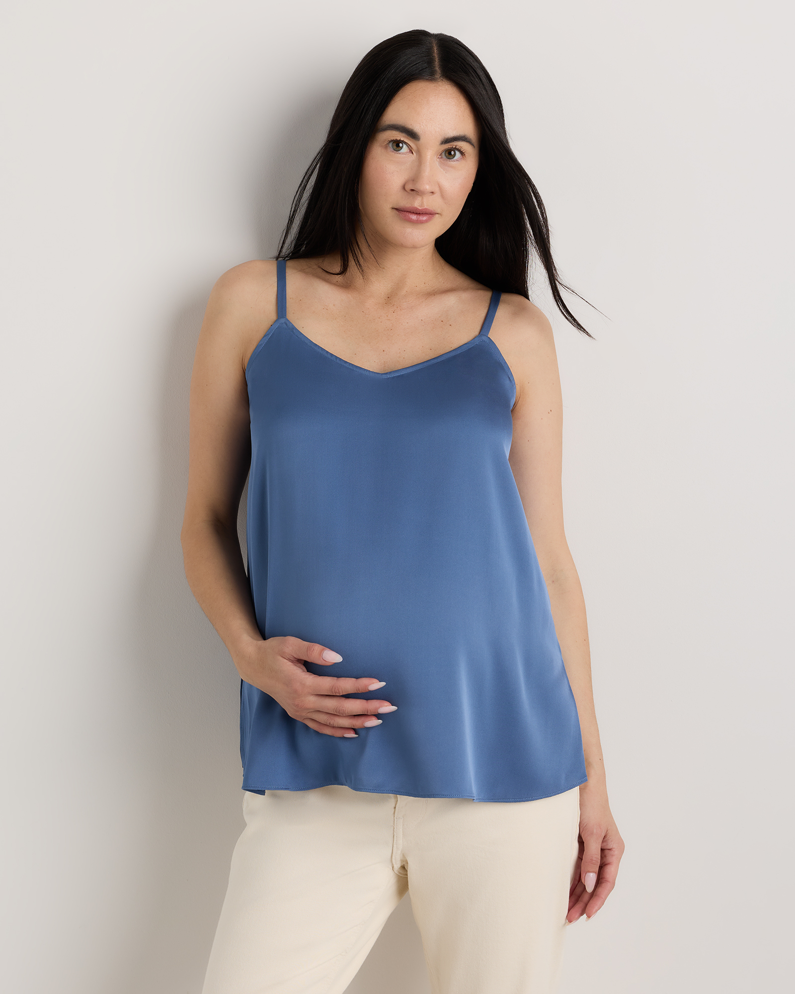 Moonstone Blue Washable Stretch Silk V-Neck Maternity Cami