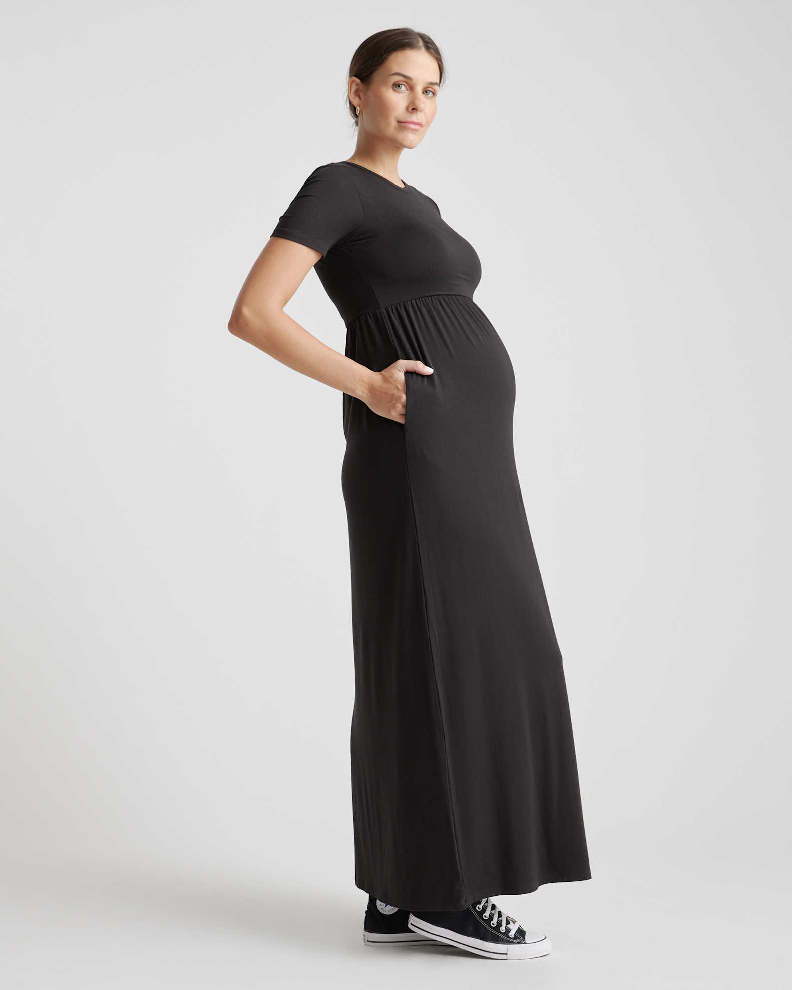 Women's Tencel Jersey Maternity Maxi Dress in Black, Size XS by Quince Women's Tencel Jersey Maternity Maxi Dress in Black, Size XS by Quince