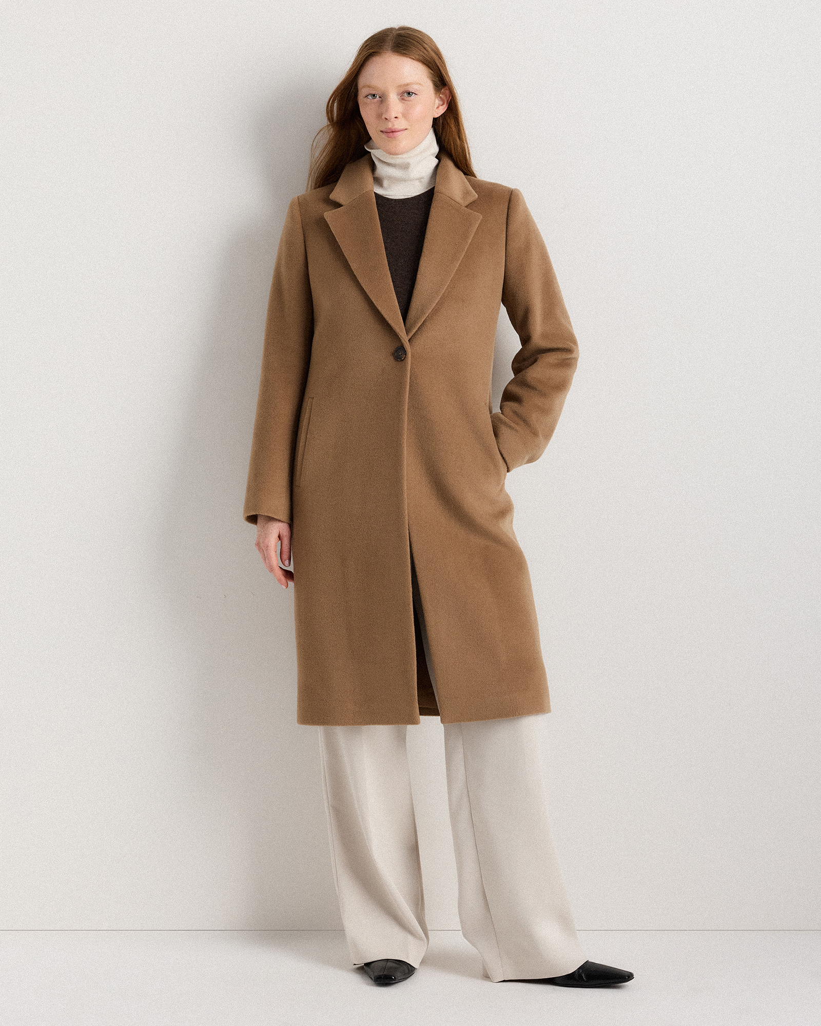Wool Cashmere Classic Single-Breasted Coat in Mocha Brown