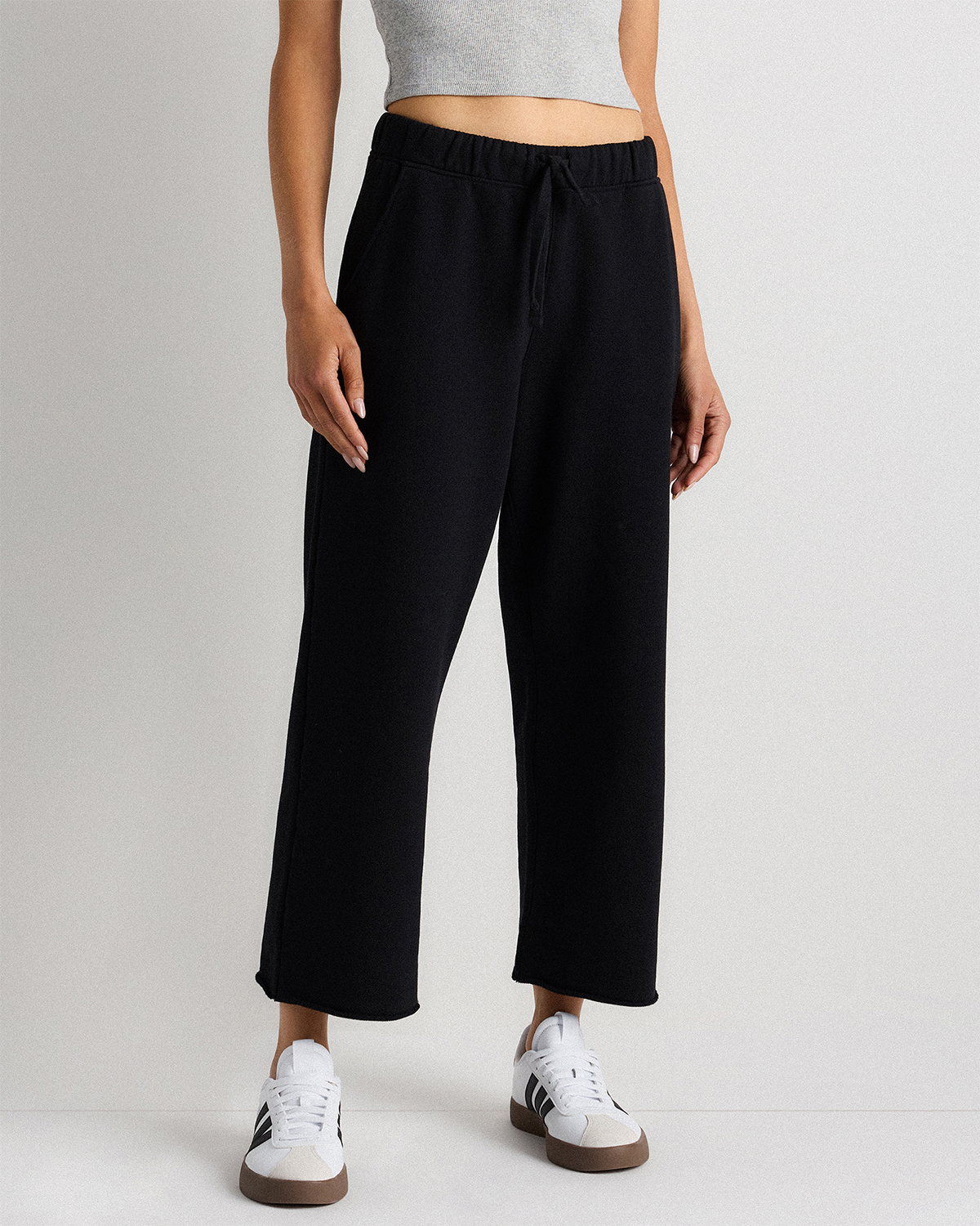 Quince Women's Organic French Terry Cropped Wide Leg Pants In Black