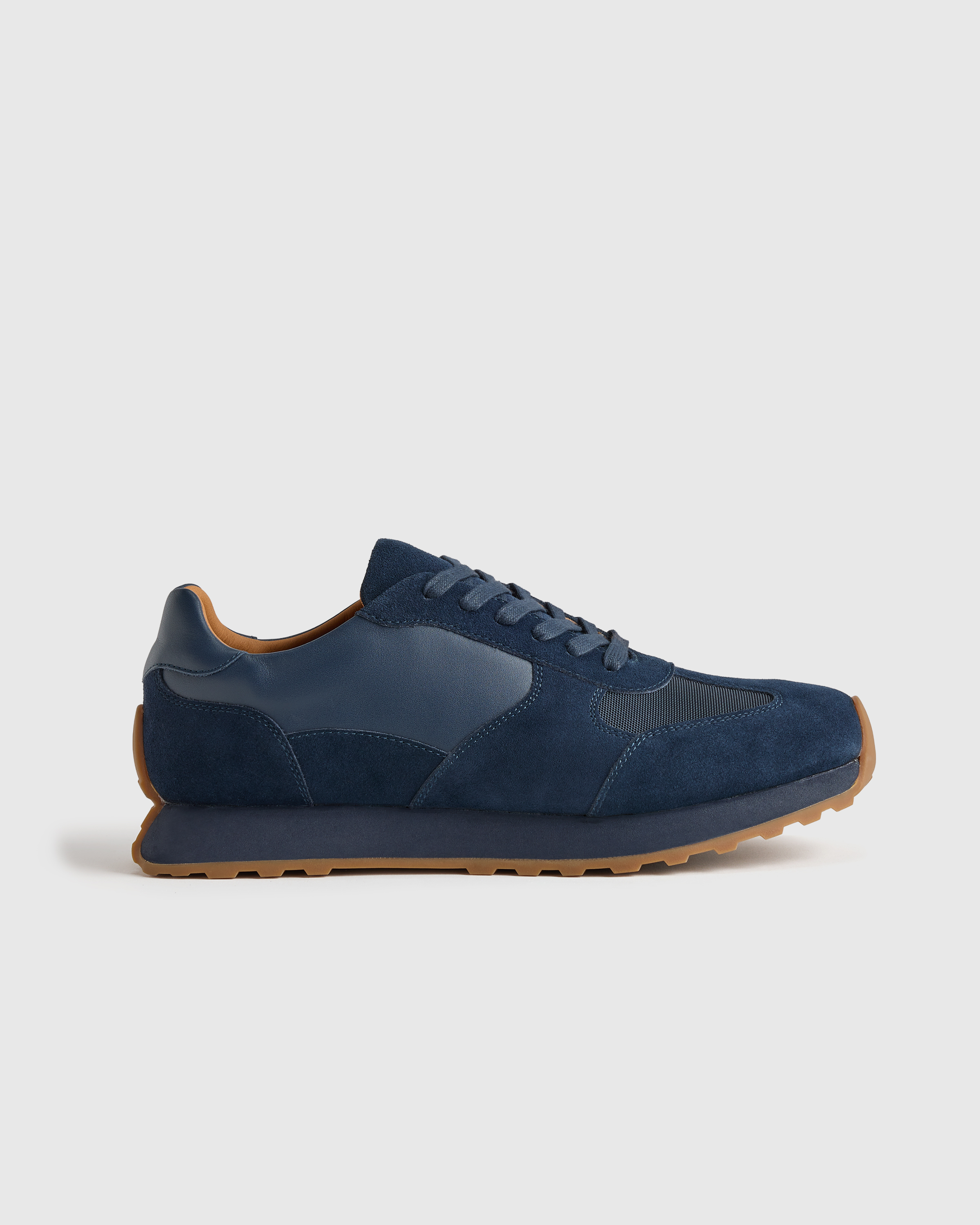 Dark Navy Italian Leather and Suede Retro Runner
