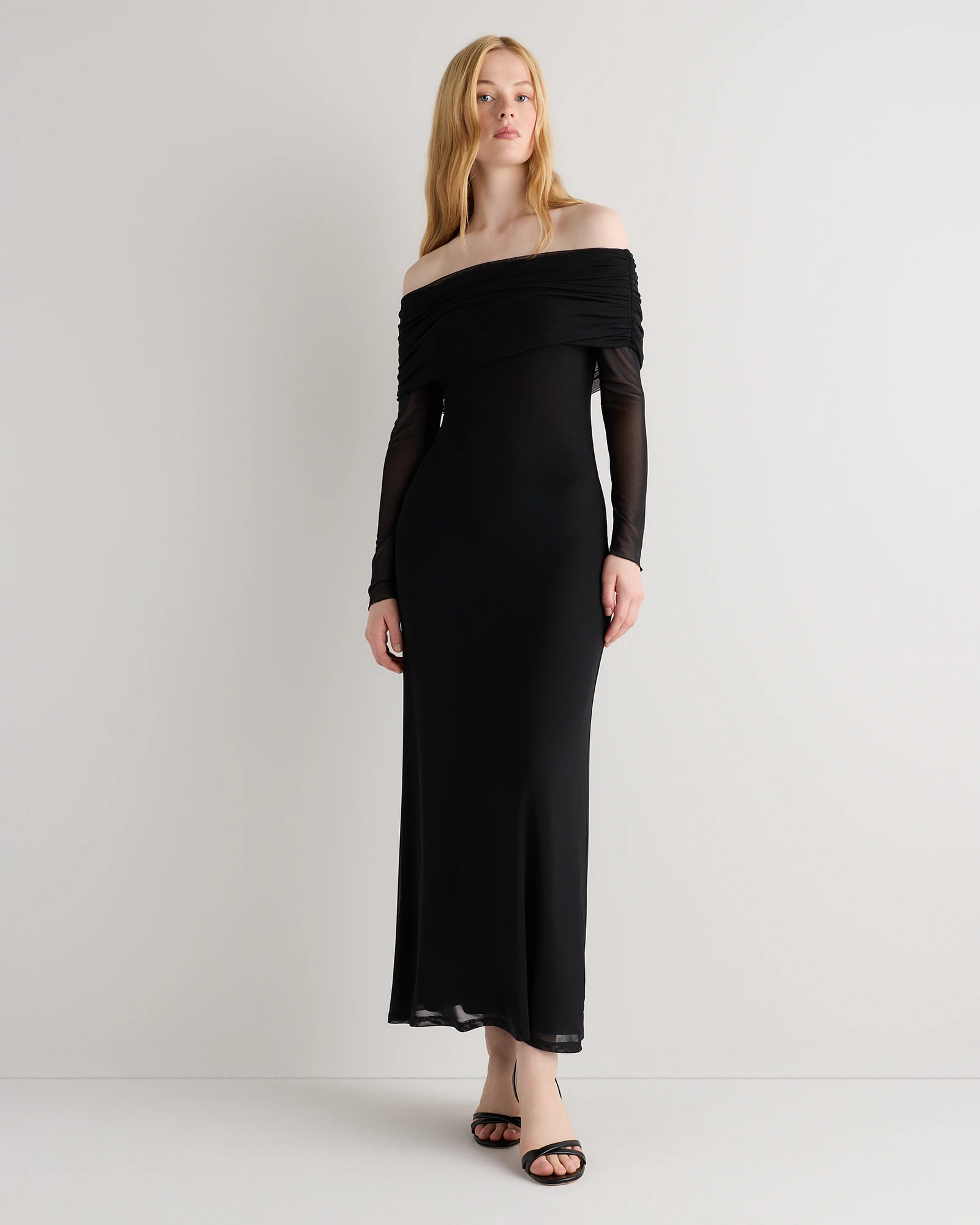 Mesh Knit Off The Shoulder Maxi Dress