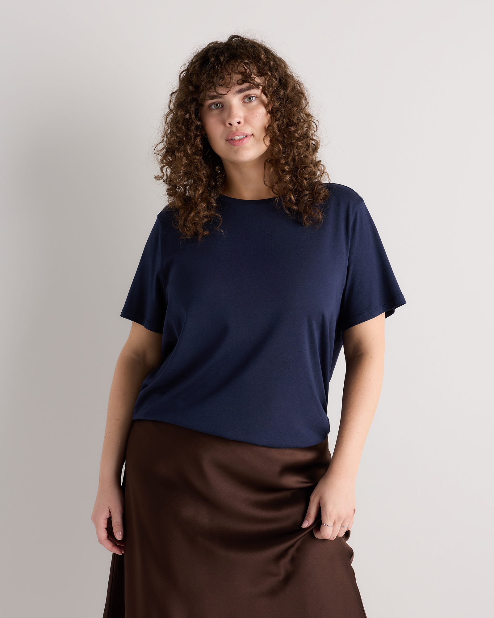 Navy Women's Plus Size Cotton Modal Crewneck Tee