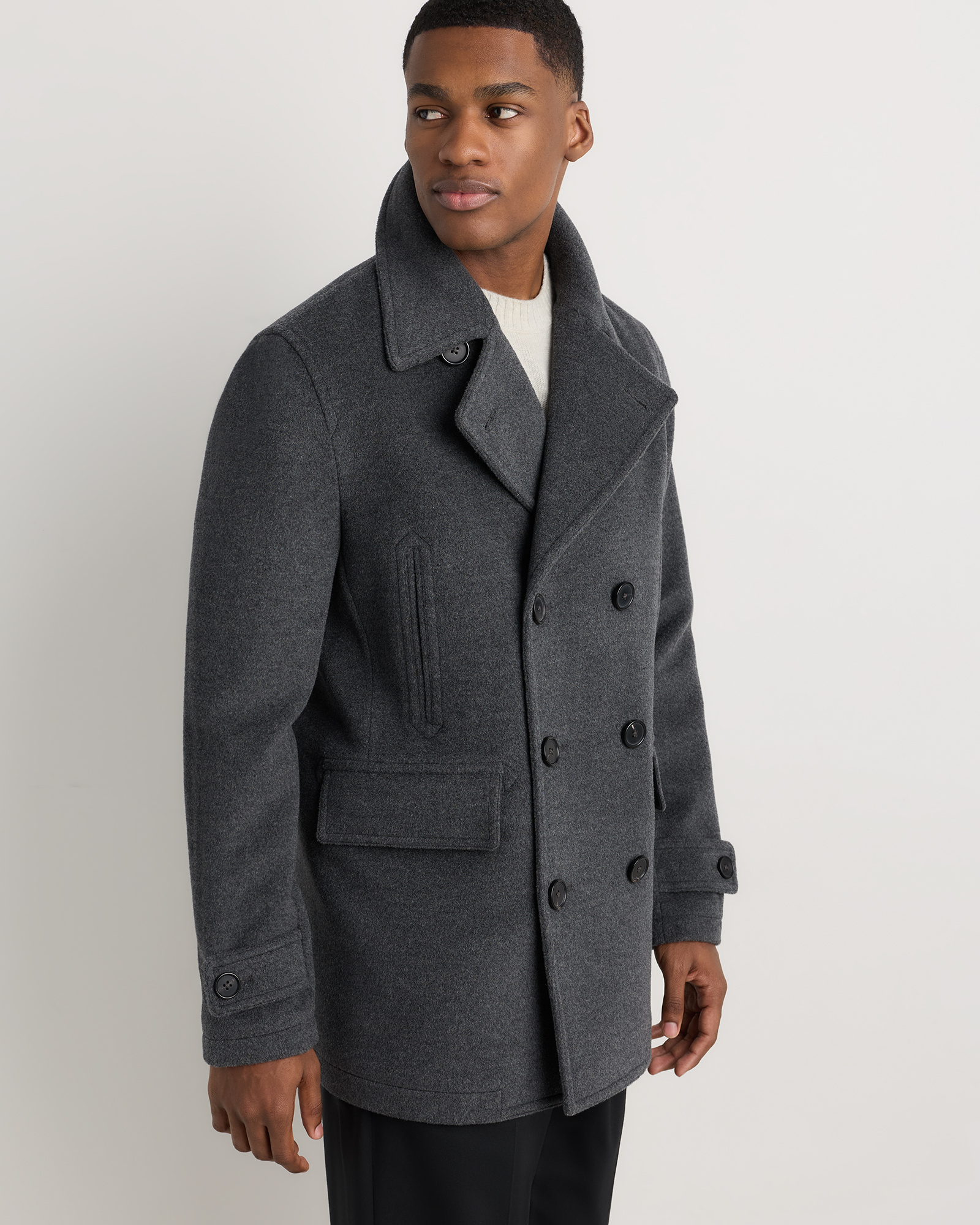 Wool Cashmere Peacoat in Heather Charcoal