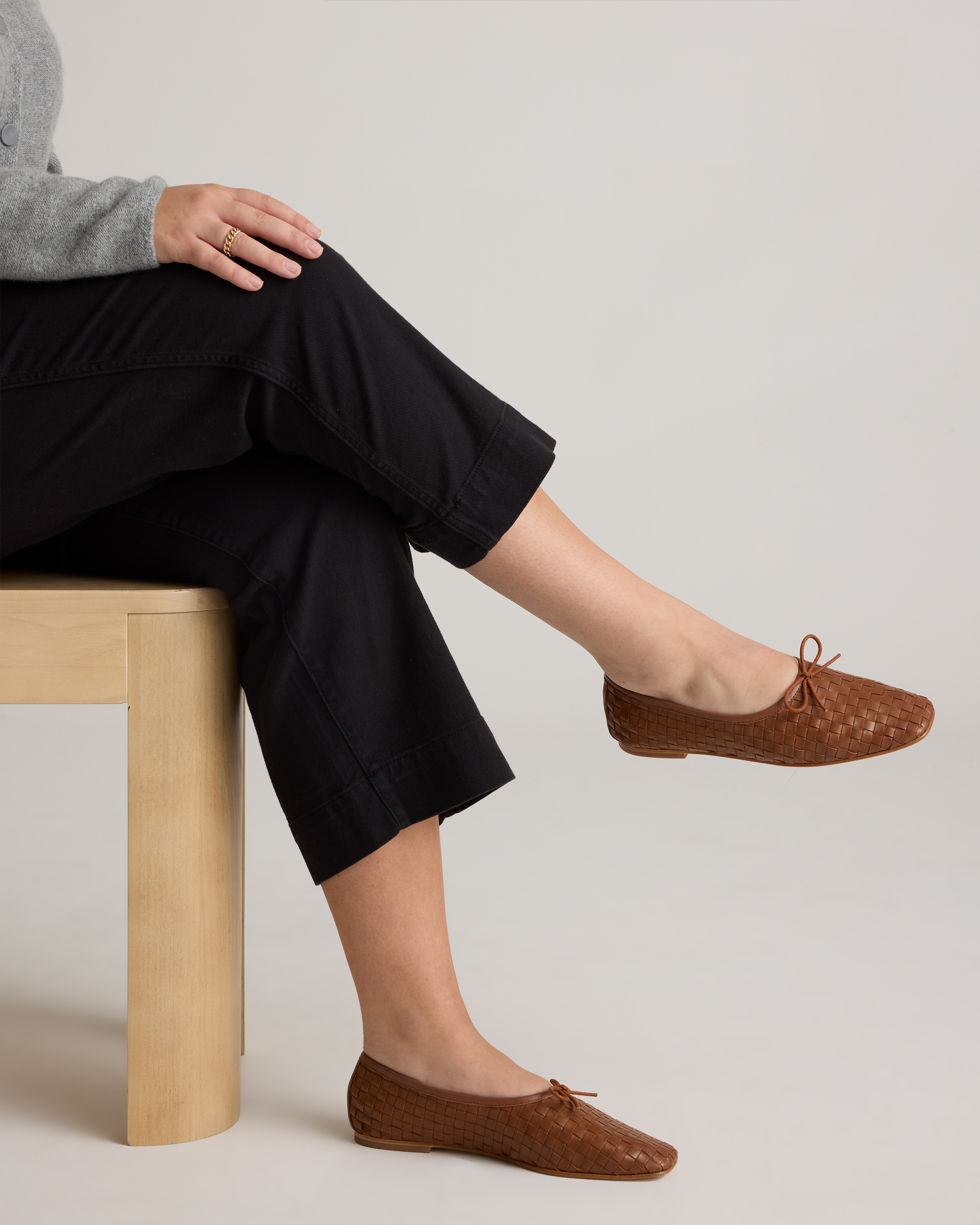 Italian Leather Handwoven Square Toe Ballet Flat