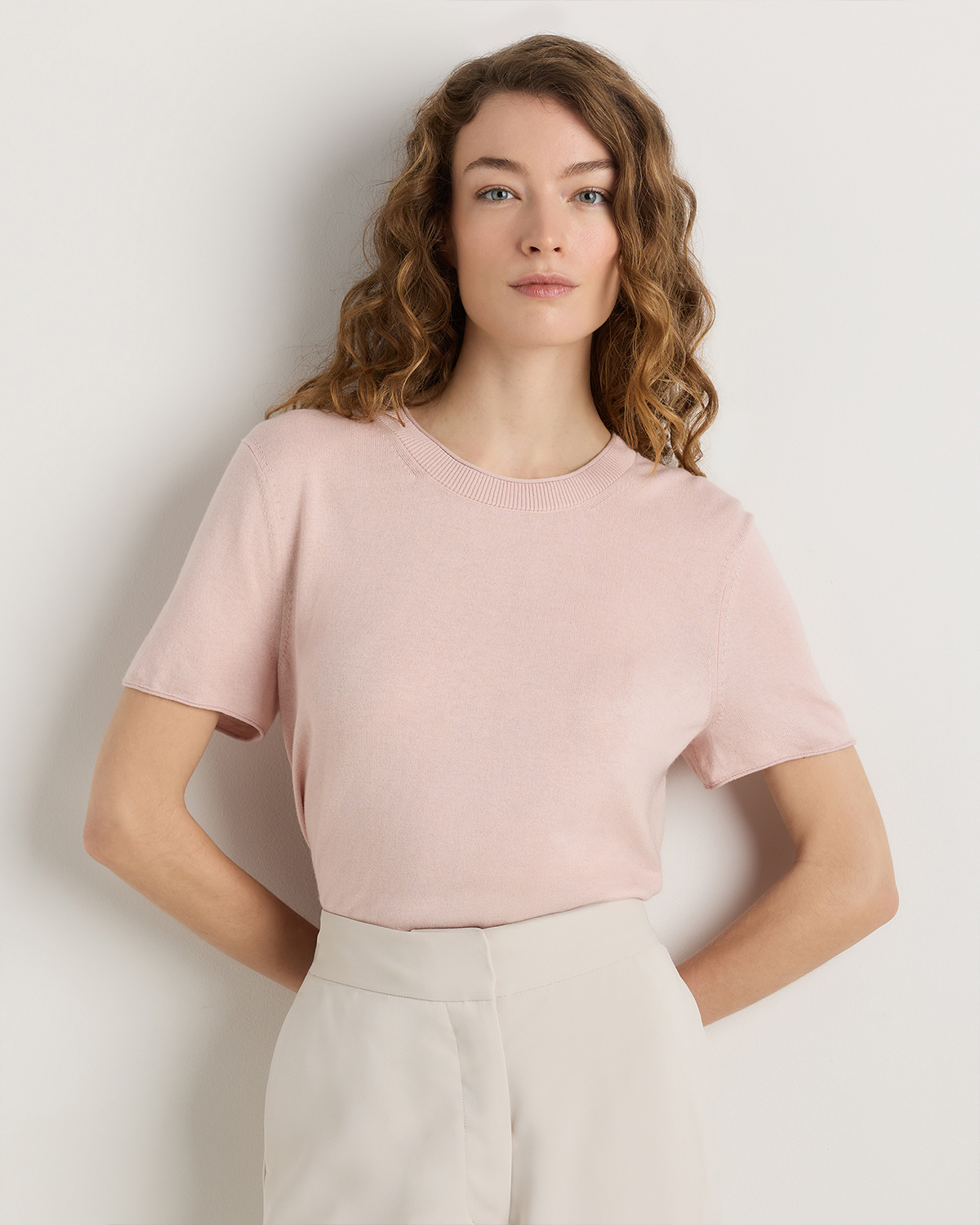 Sugar Stone Lightweight Cotton Cashmere Relaxed Sweater Tee
