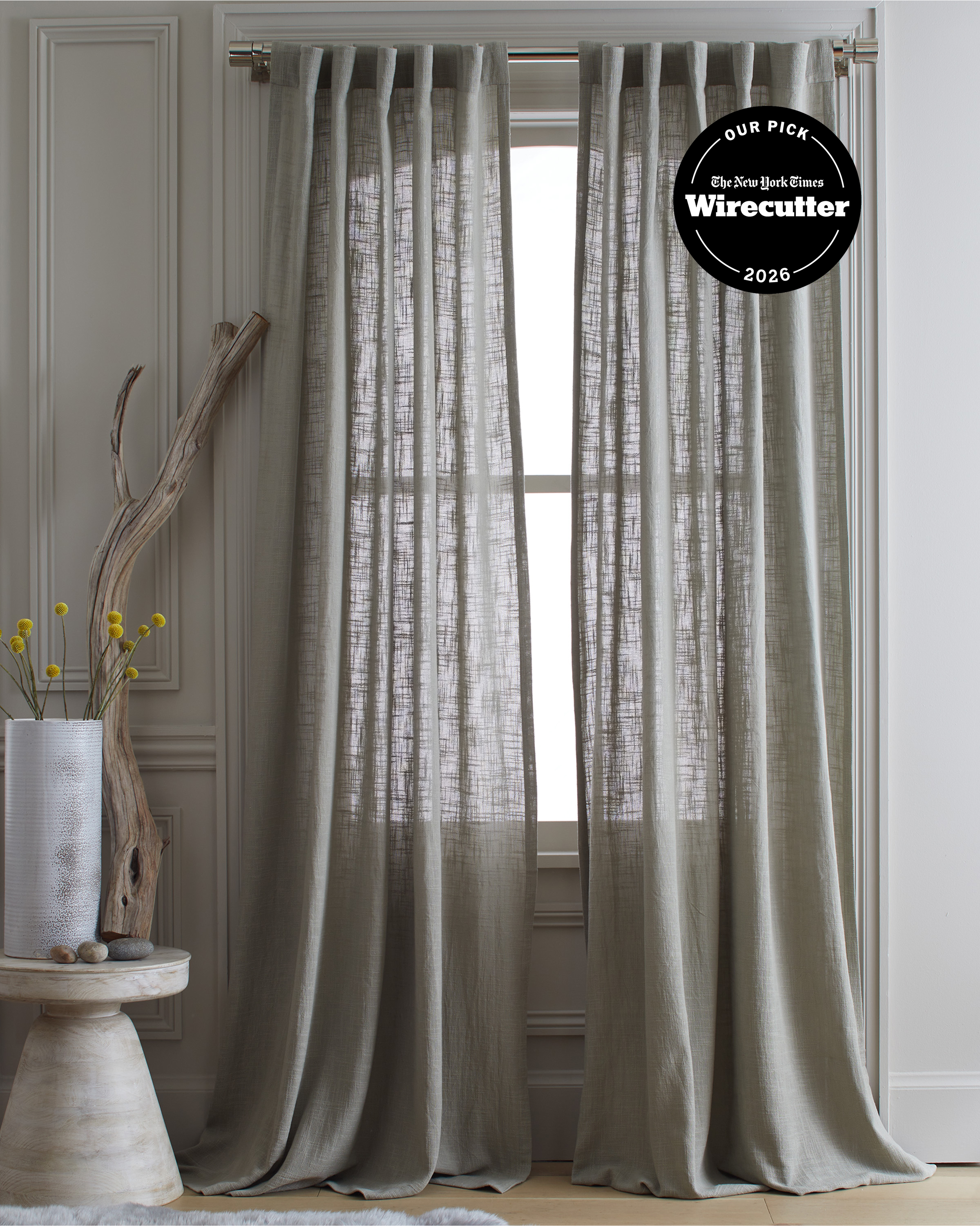 Grey Cotton Sheer Curtain Set (Set of 2)