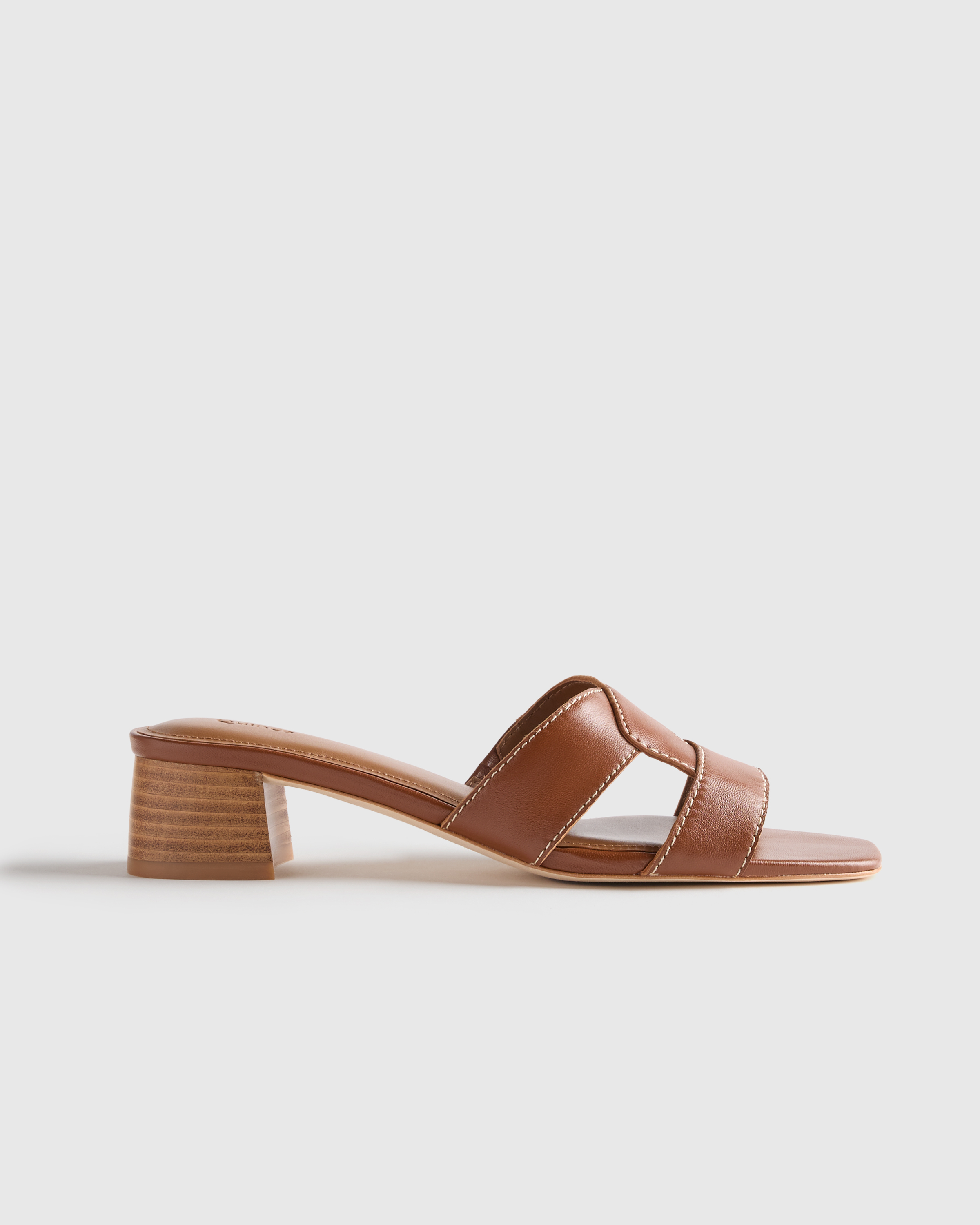 Cognac Italian Leather 35mm Wood Block Heel Mule
