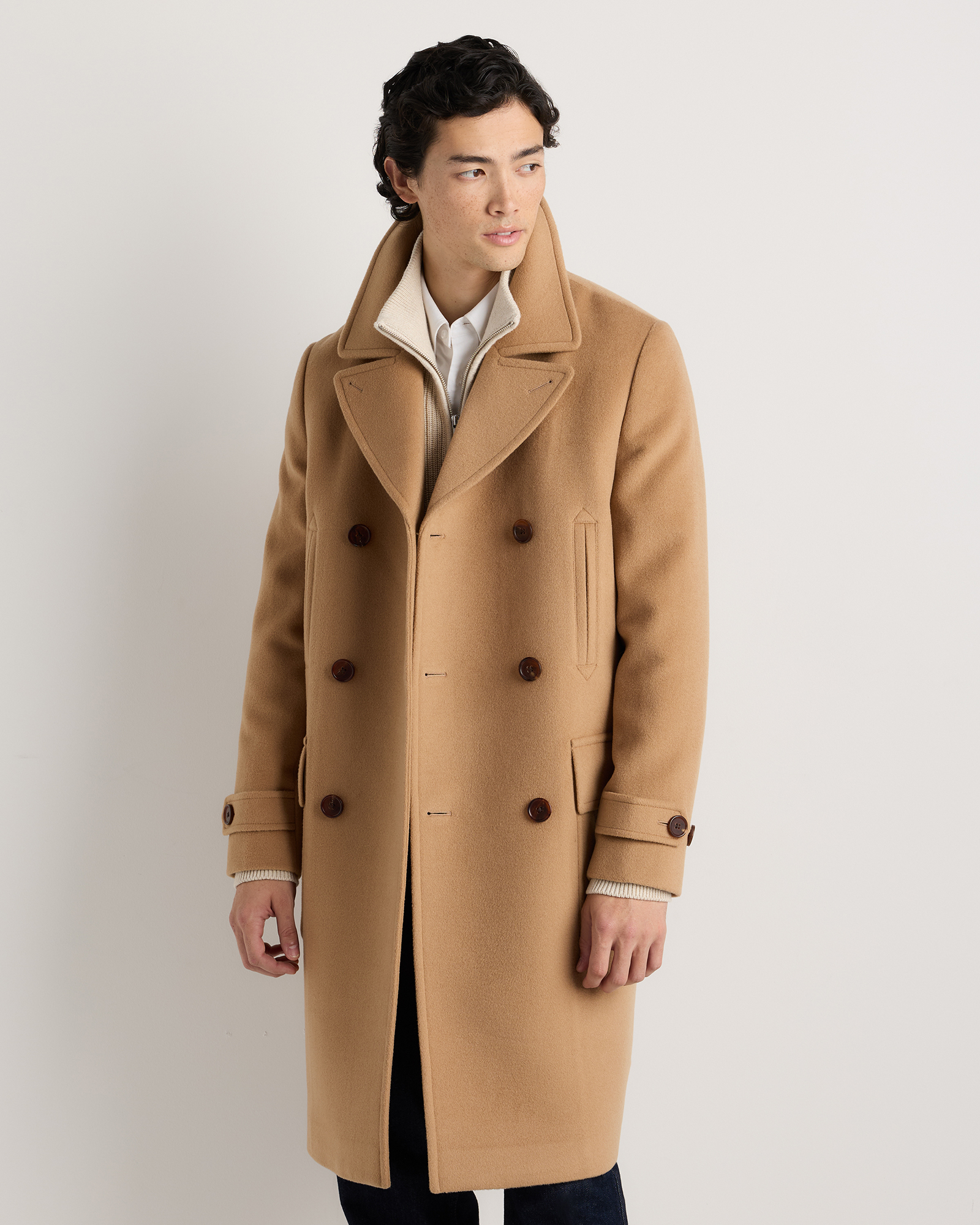 Caramel Wool Cashmere Double-Breasted Officer Topcoat