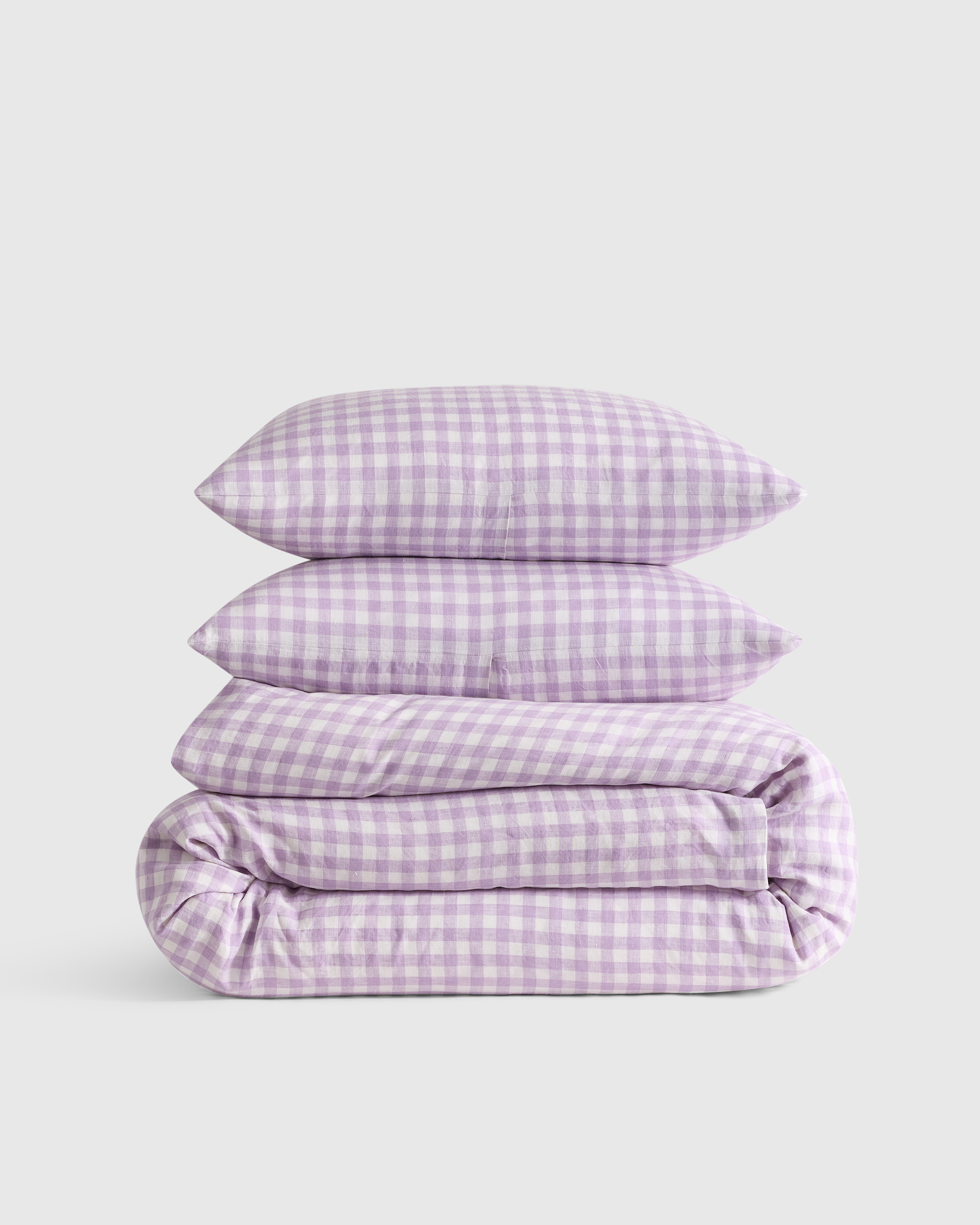 Lavender European Linen Gingham Duvet Cover Set