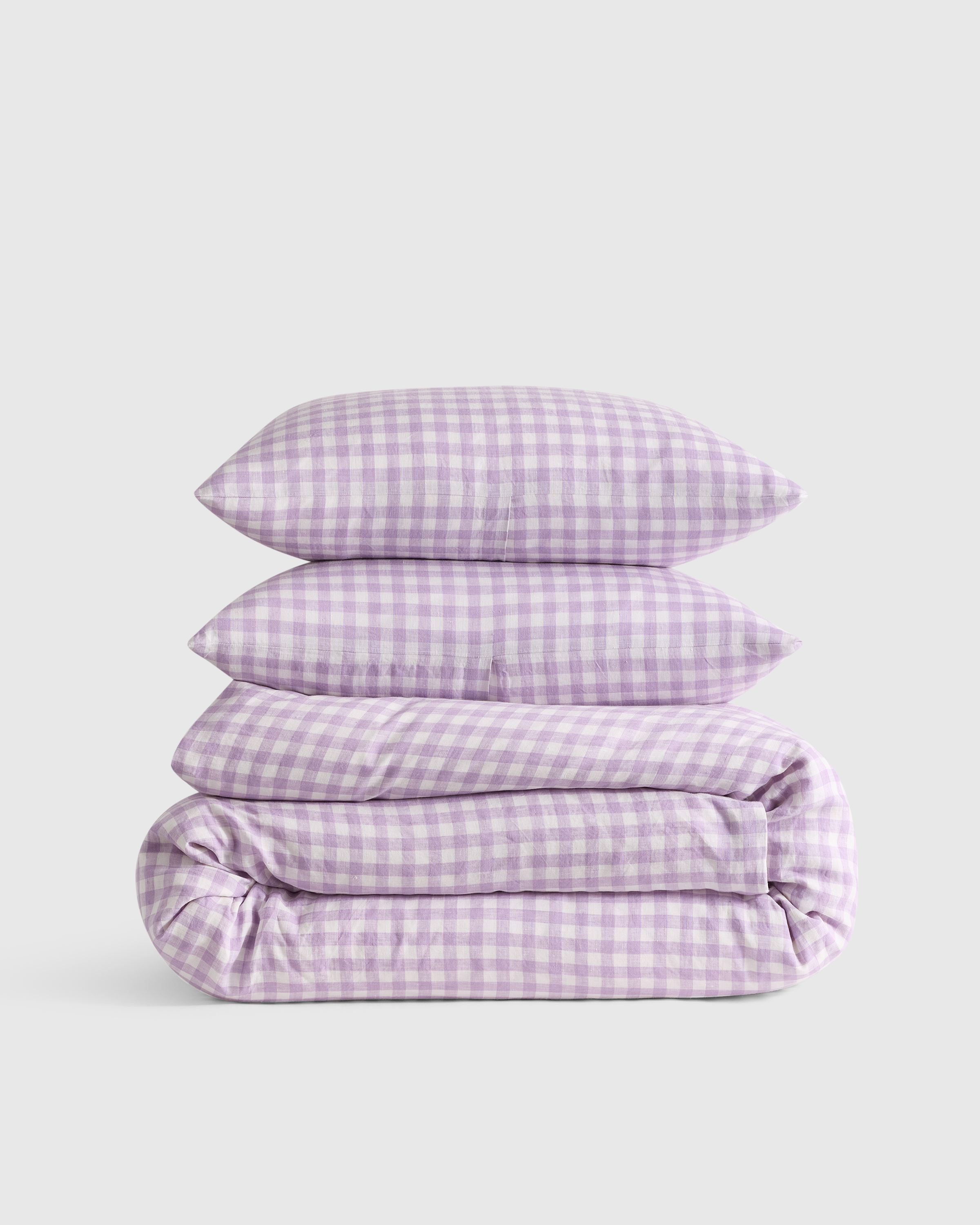 European Linen Gingham Duvet Cover Set, Lavender, King/Cal King