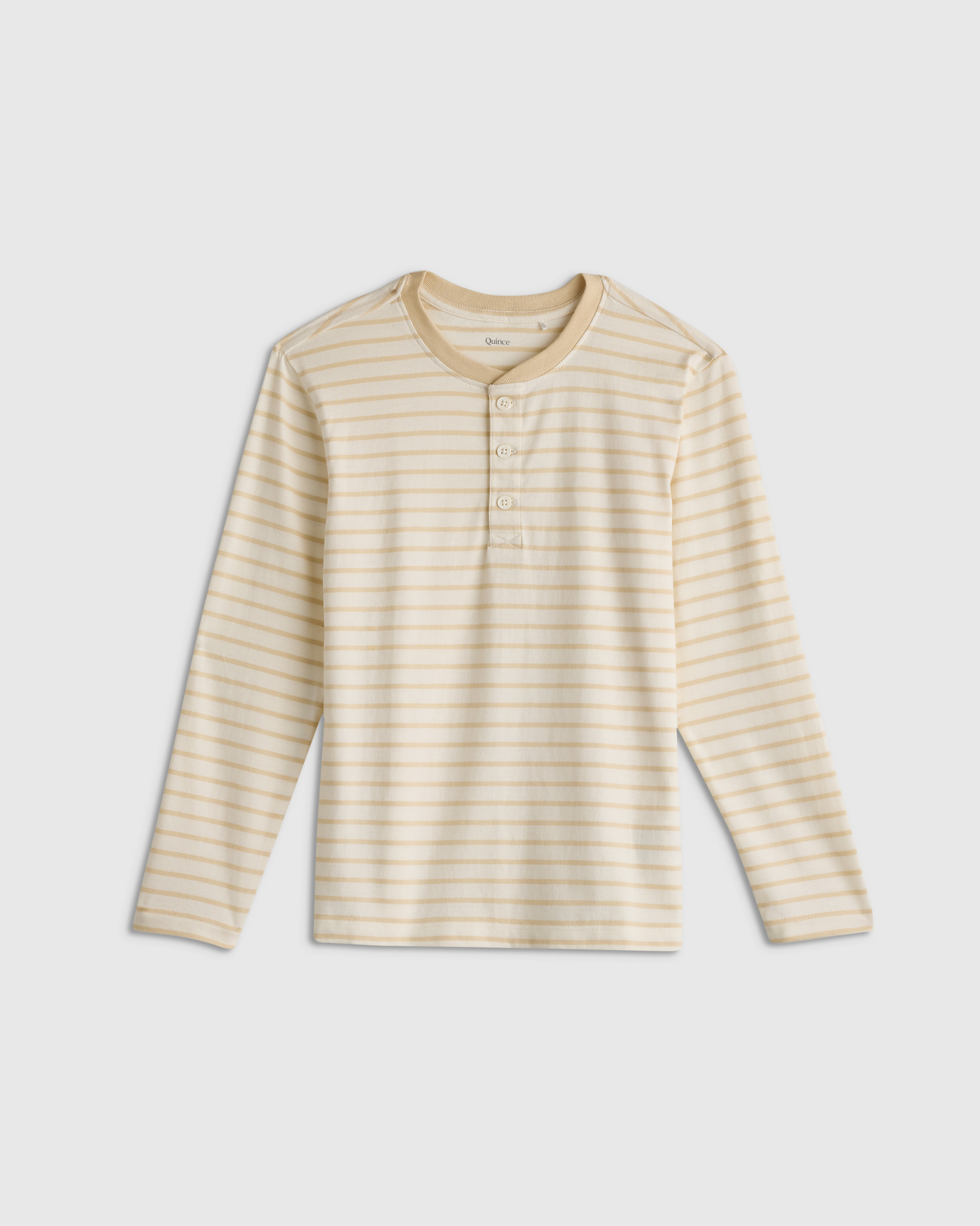 Oatmeal Stripe 100% Organic Cotton Long Sleeve Henley Tee