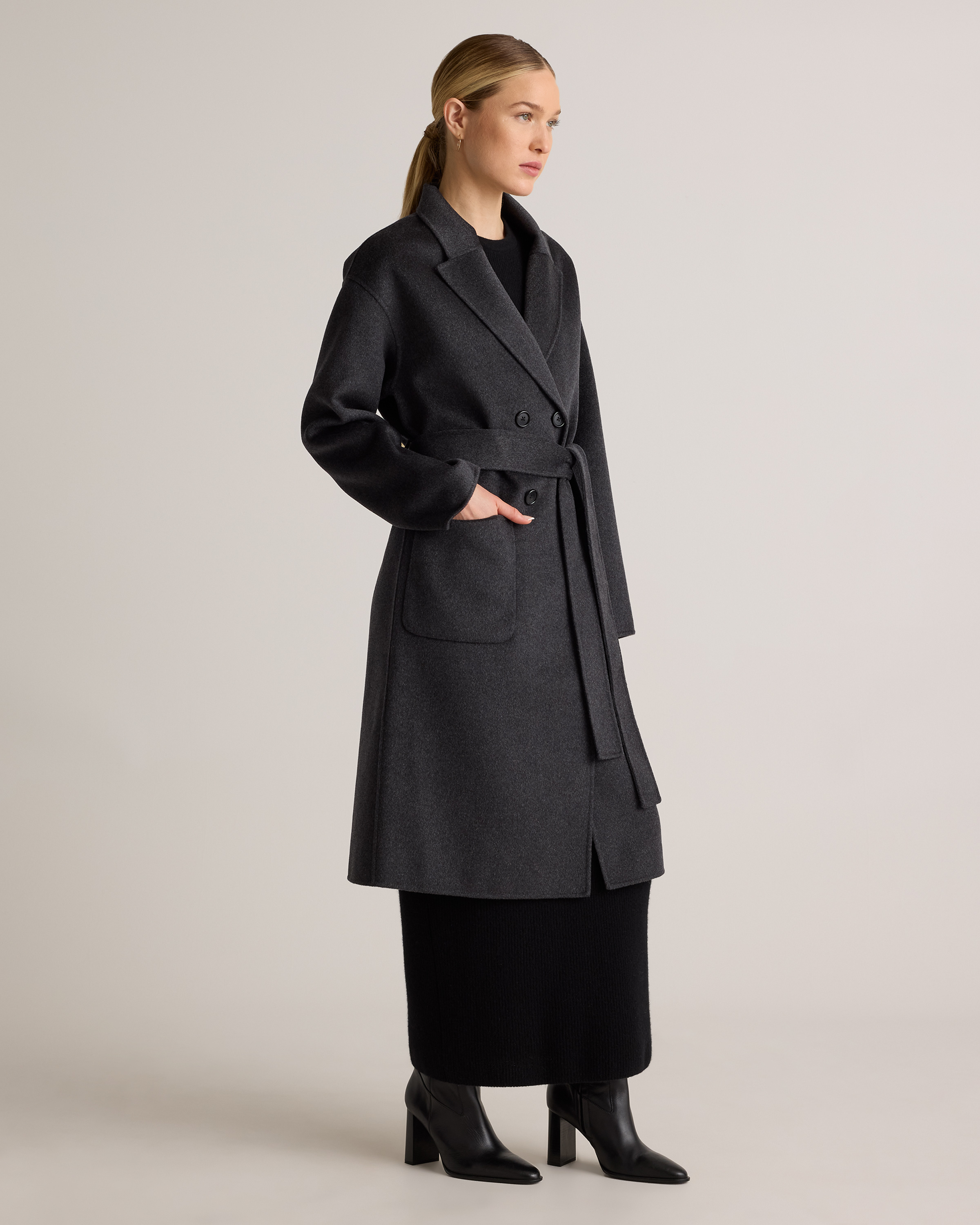 100% Mongolian Cashmere Double-Faced Double-Breasted Wrap Coat in