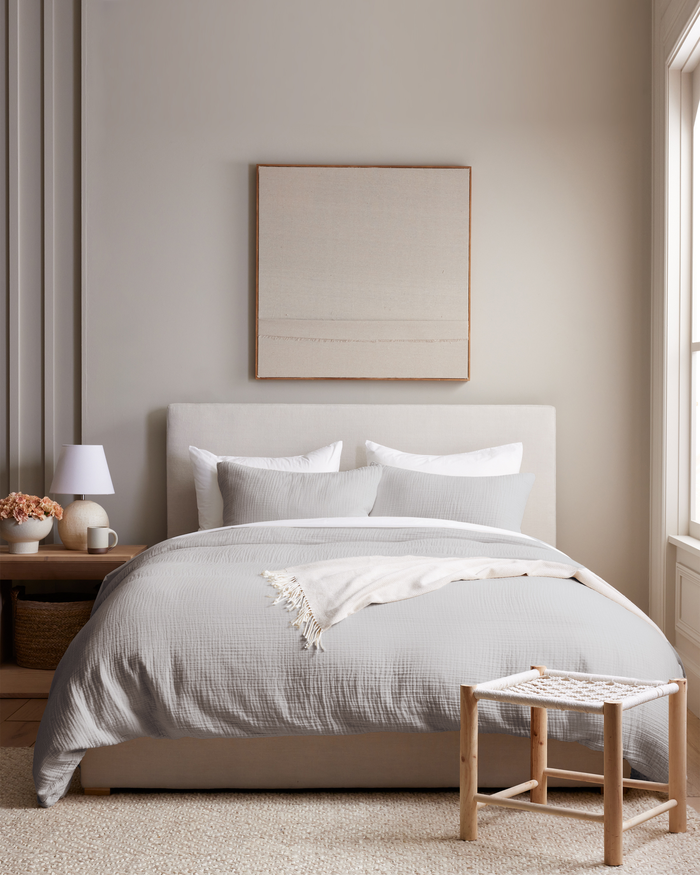 Organic Airy Gauze Duvet Cover Set in Light Grey, Size Full/Queen, Cotton by Quince, image size:1582x1978