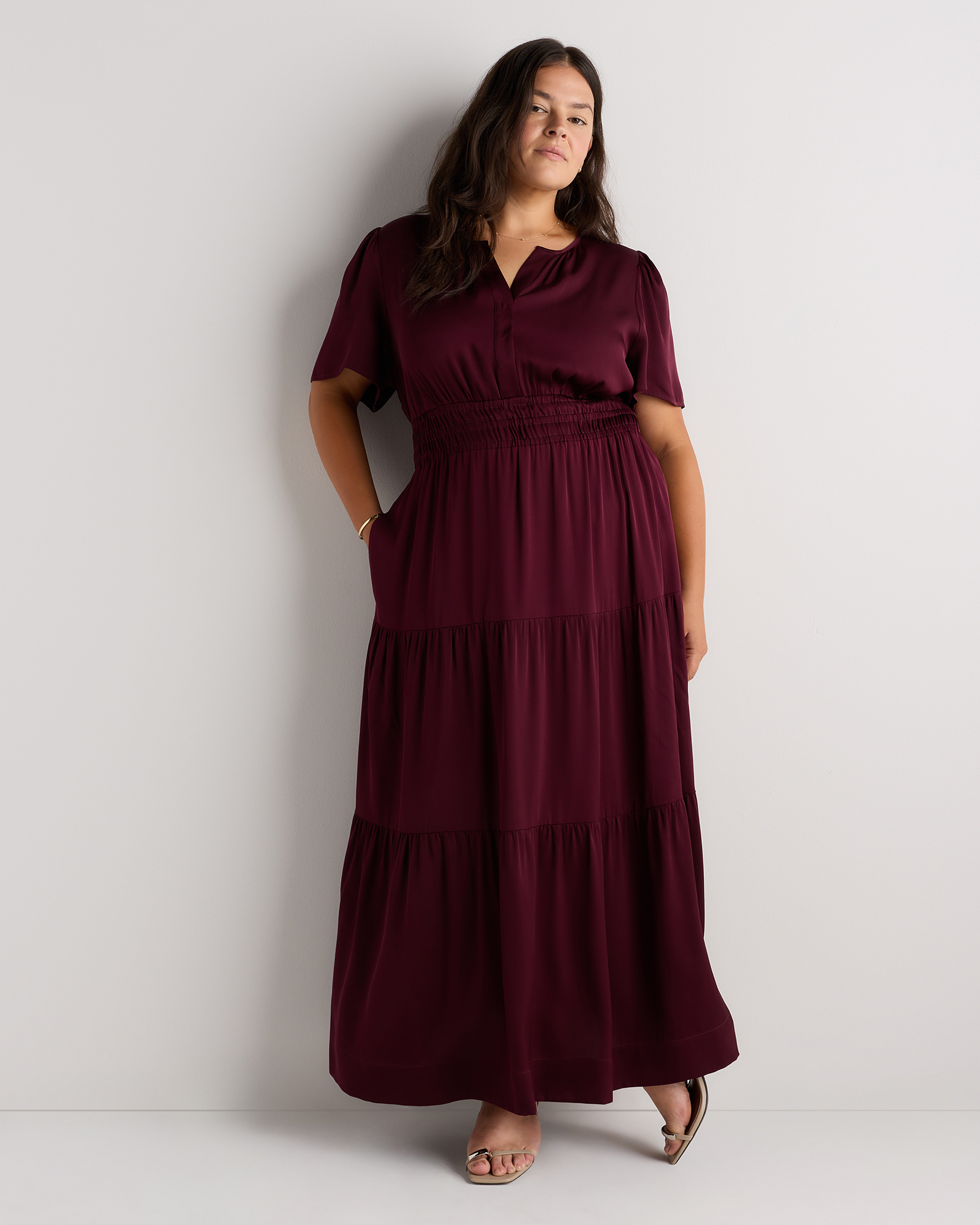 wine red dress plus size Plus Size Wine Red Fringes V-Neck Long Sleeve A-Line Prom Dress  Modsele