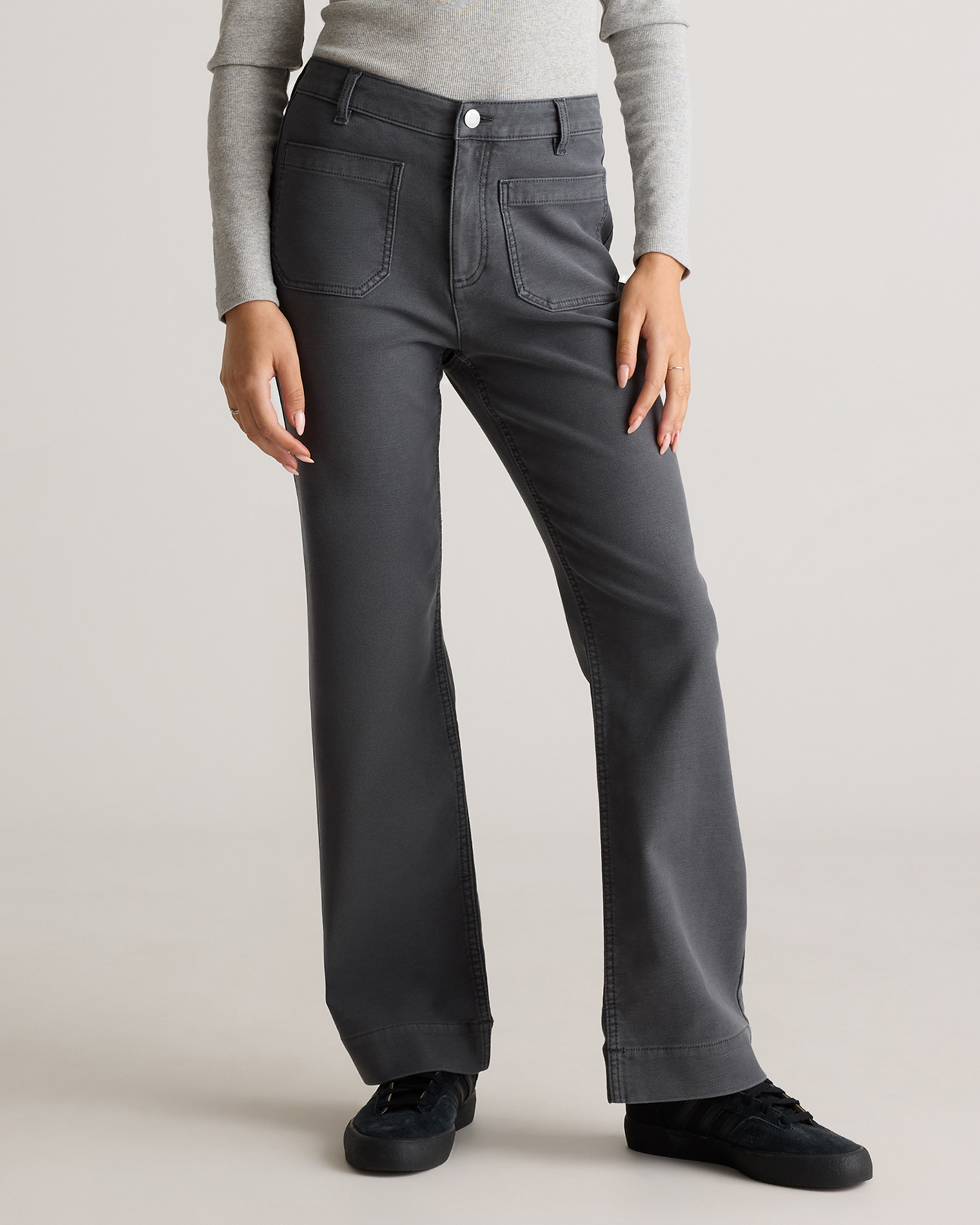 Dark Coal French Terry Wide Leg Pants