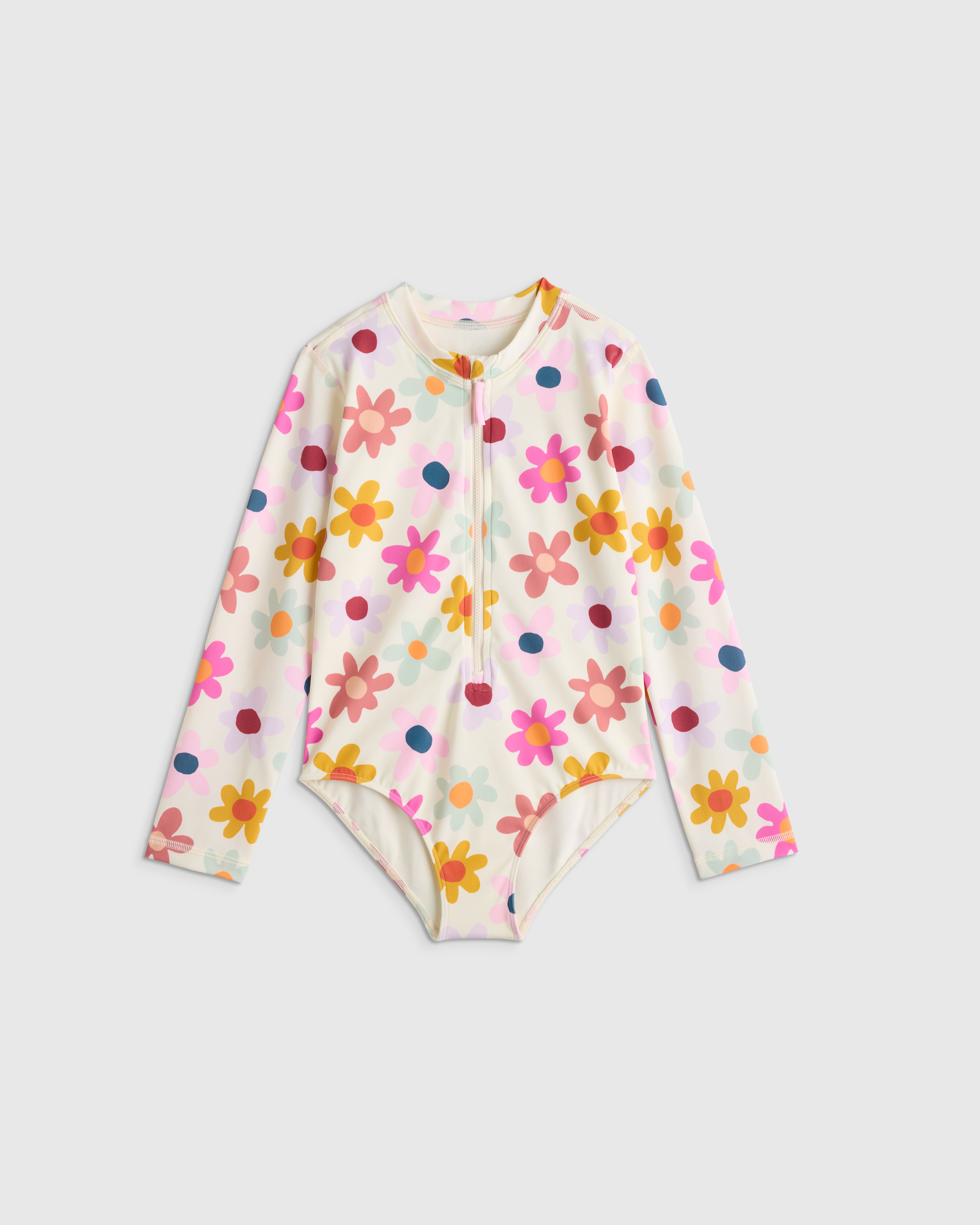 Happy Floral Long Sleeve Zip-Up Swimsuit