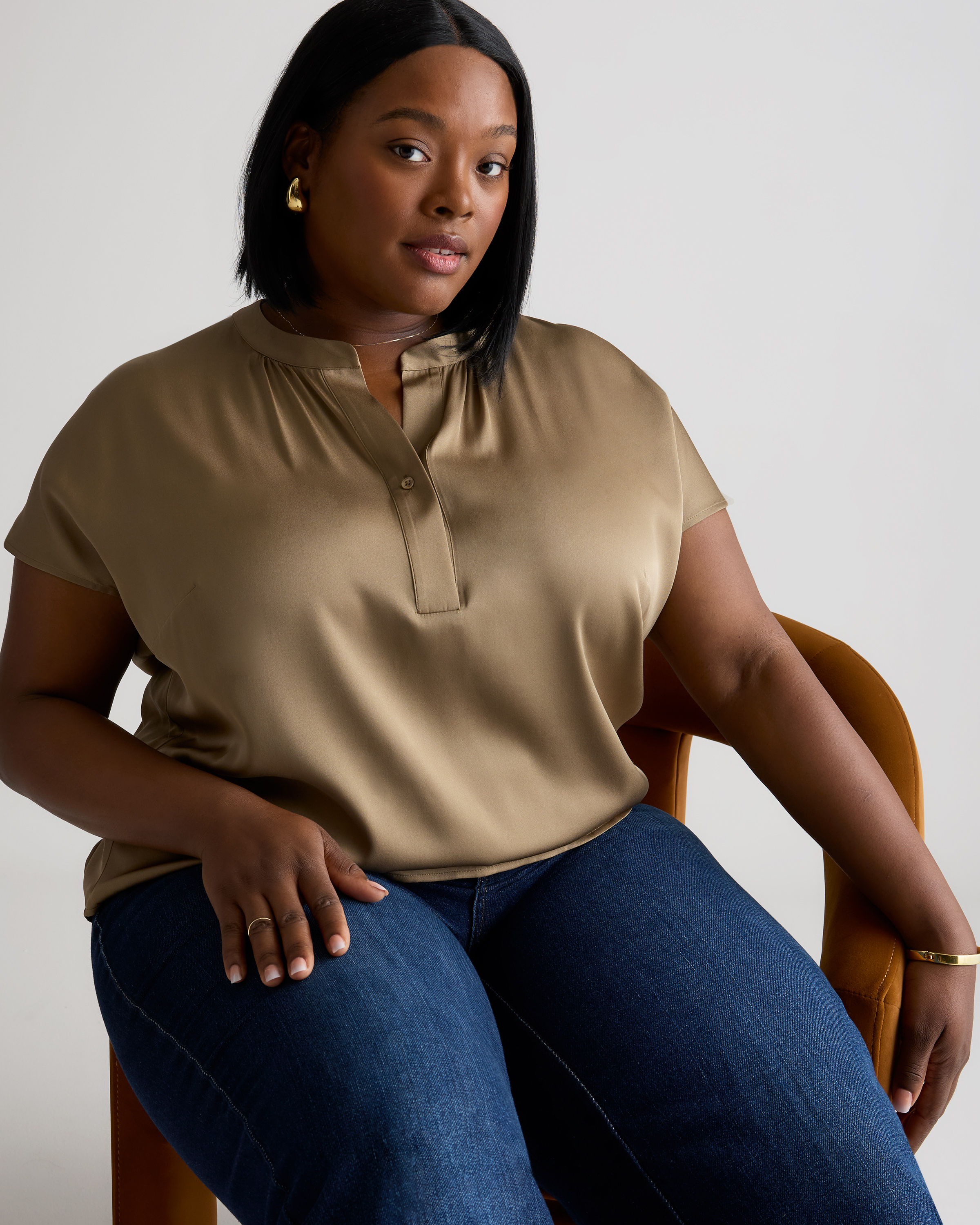 Washable Stretch Silk Dolman Sleeve Blouse - Plus Size in Dogwood