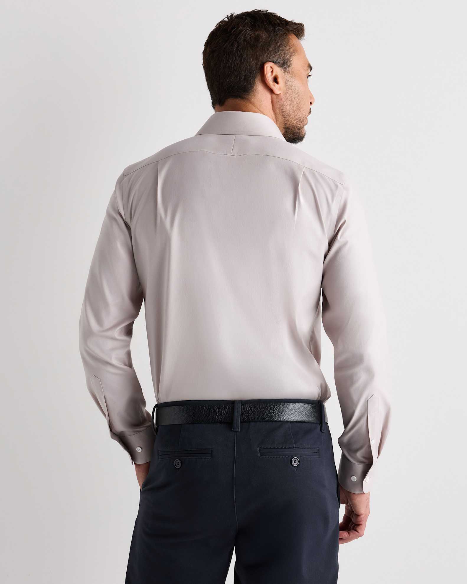 light grey dress shirt Indochino Men's Custom Glynn Brushed Melange Light Gray Casual Shirt