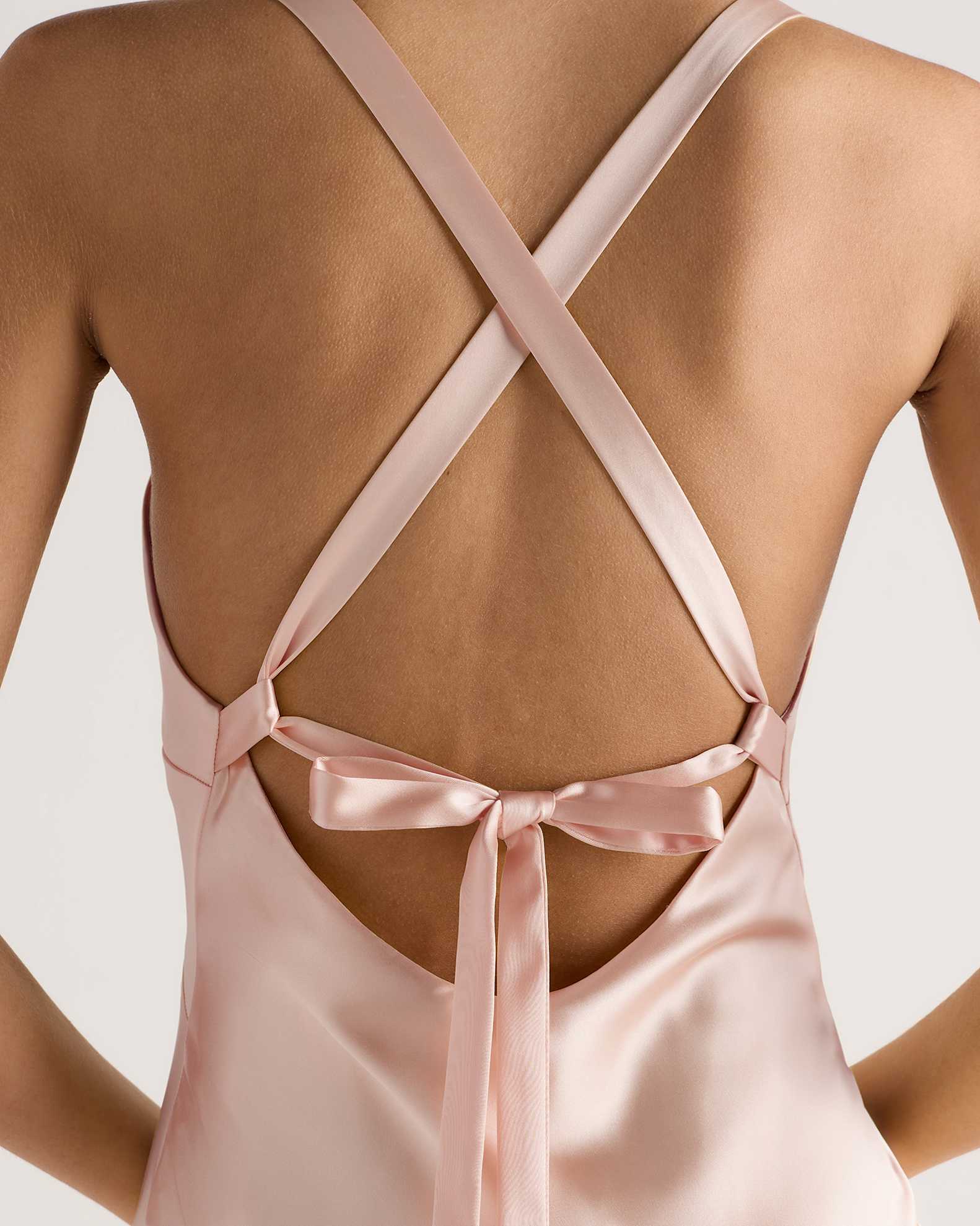 blush pink backless dress Amora Satin Backless Dress