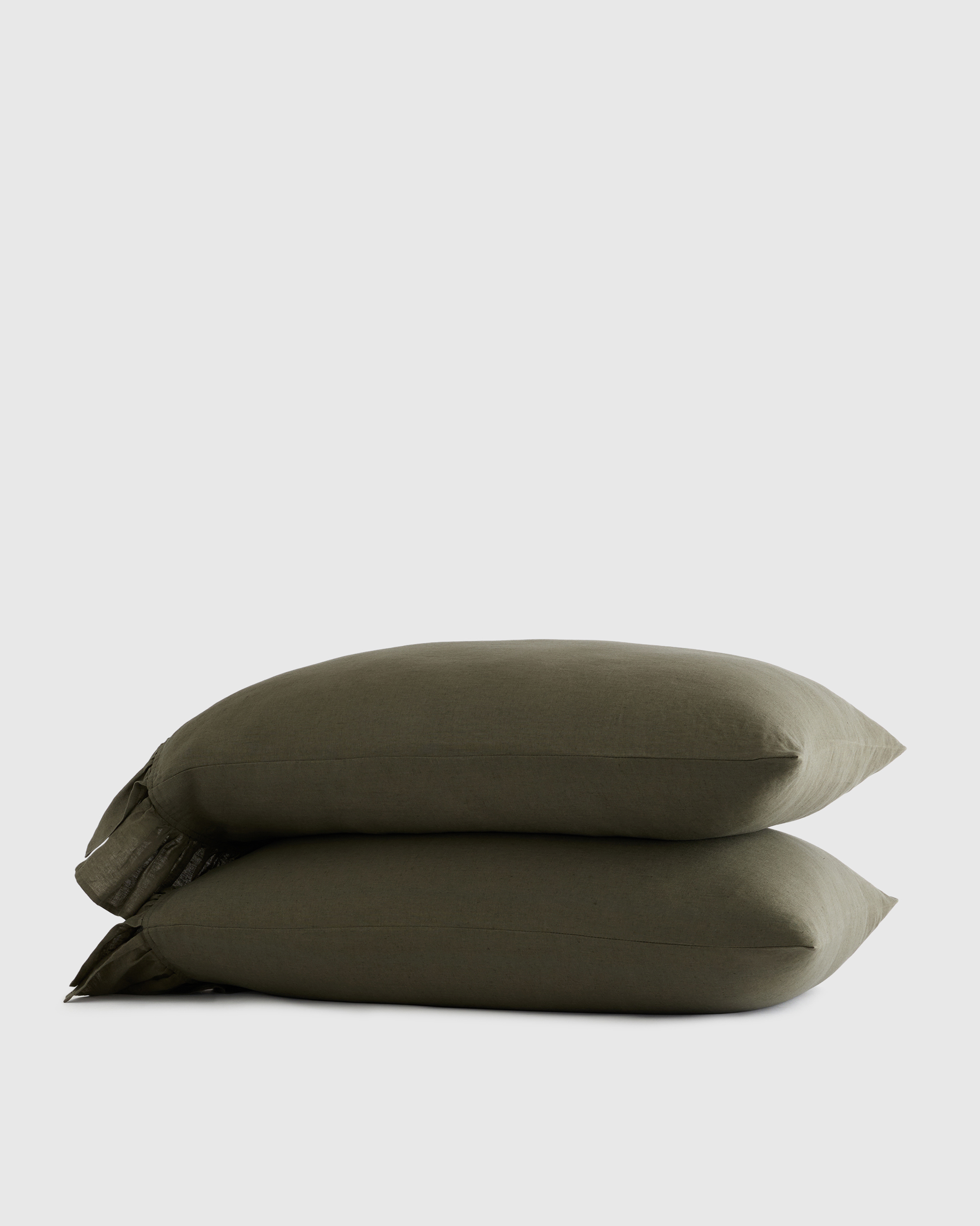 Dusty Olive European Linen Ruffle Pillowcase Set