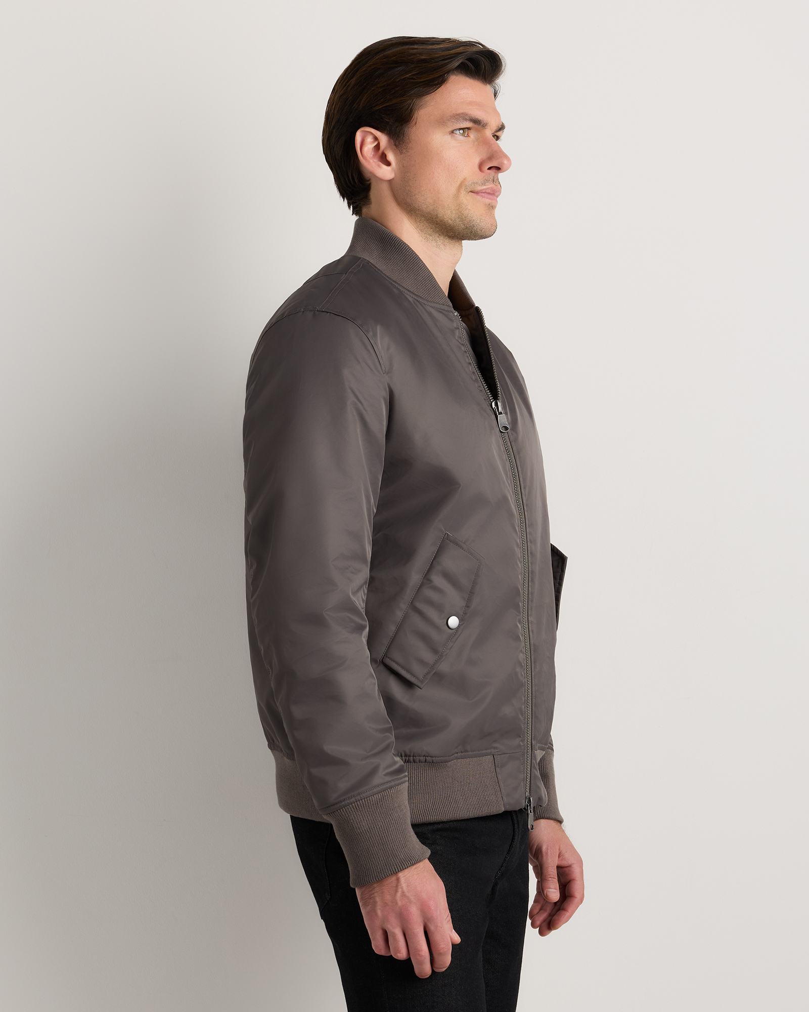 Men's Flight Nylon Bomber Jacket in Overcast Grey
