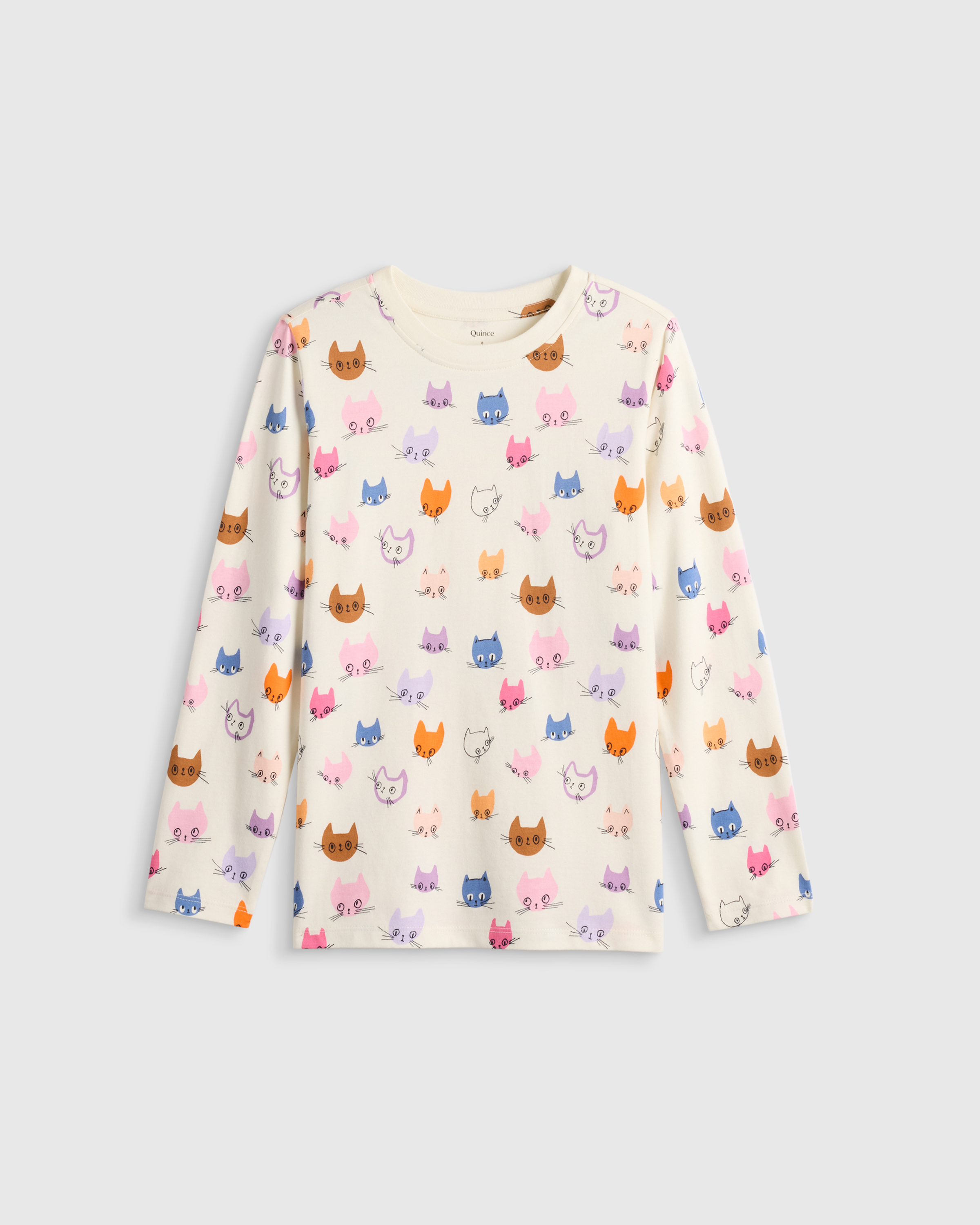 Colorful Cat Faces 100% Organic Cotton Jersey Long Sleeve Tee 