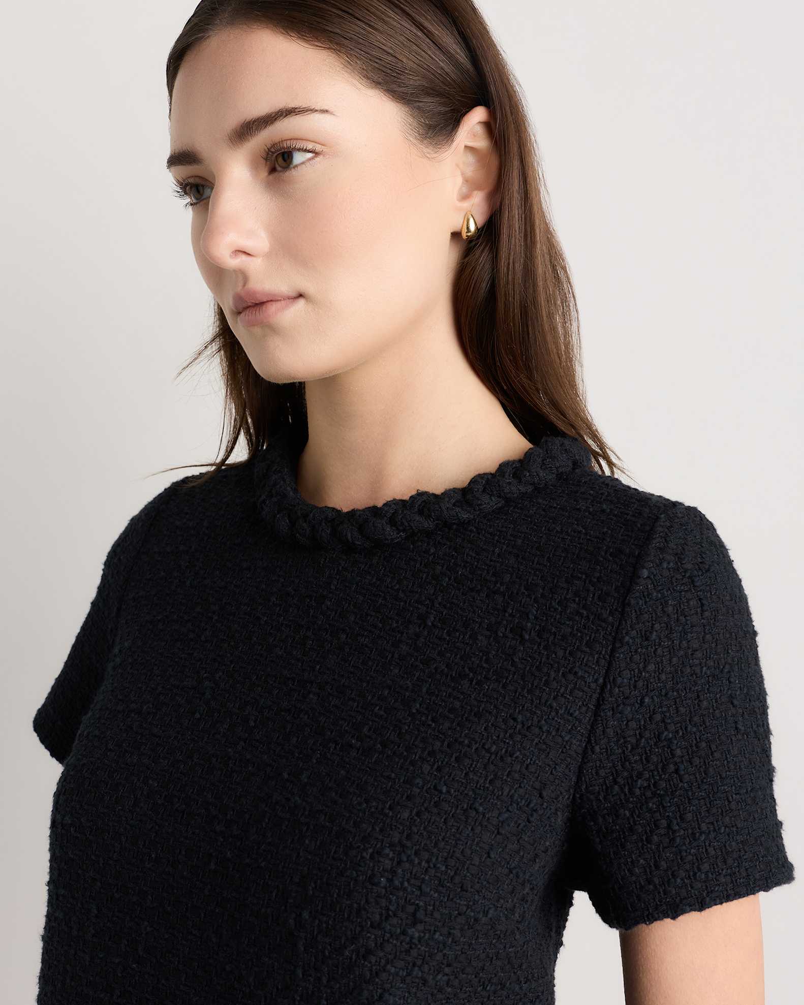 tweed short sleeve mini dress Tweed Short Sleeve Mini Dress in True Black