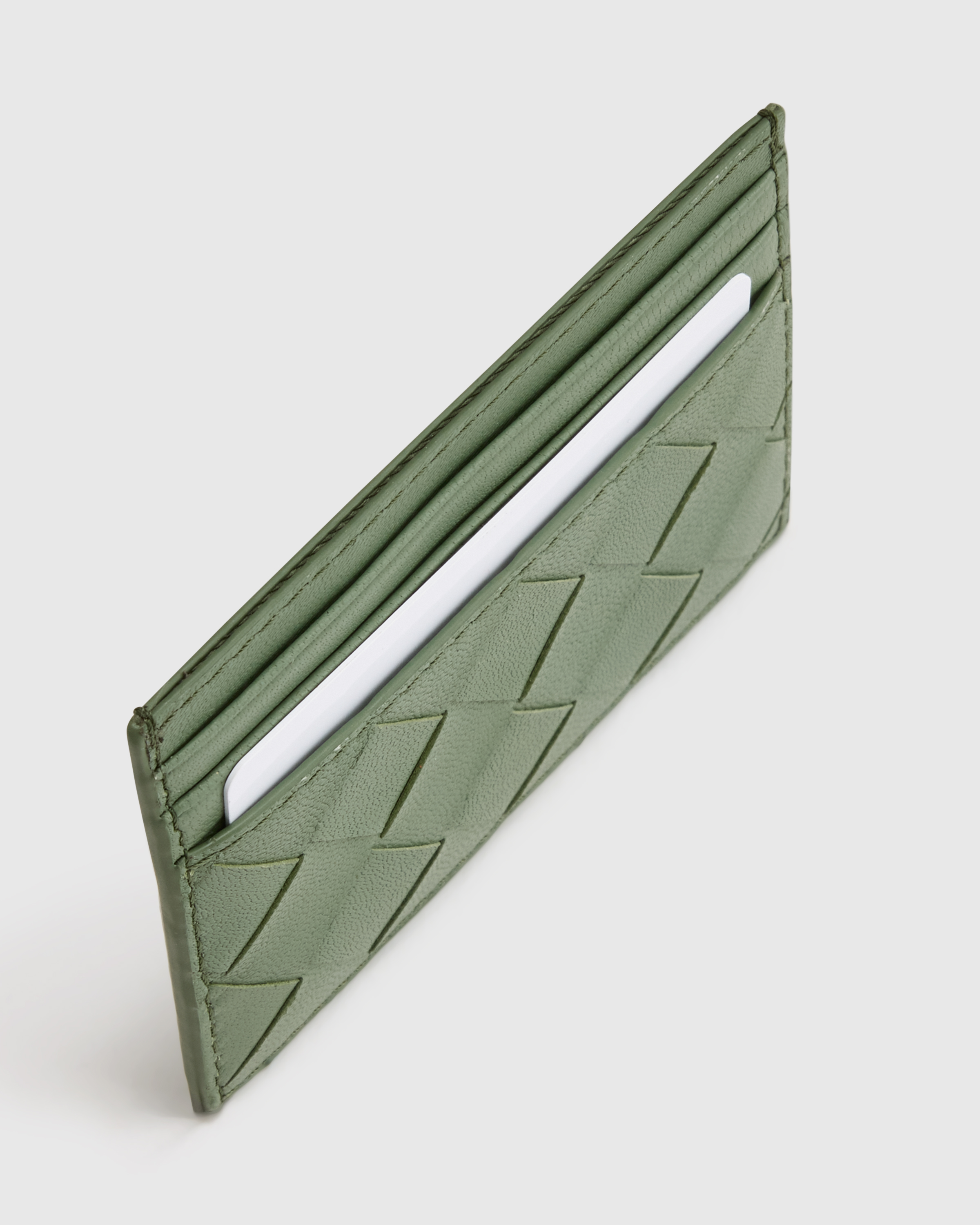 Italian Handwoven Leather Small Card Case in Sage