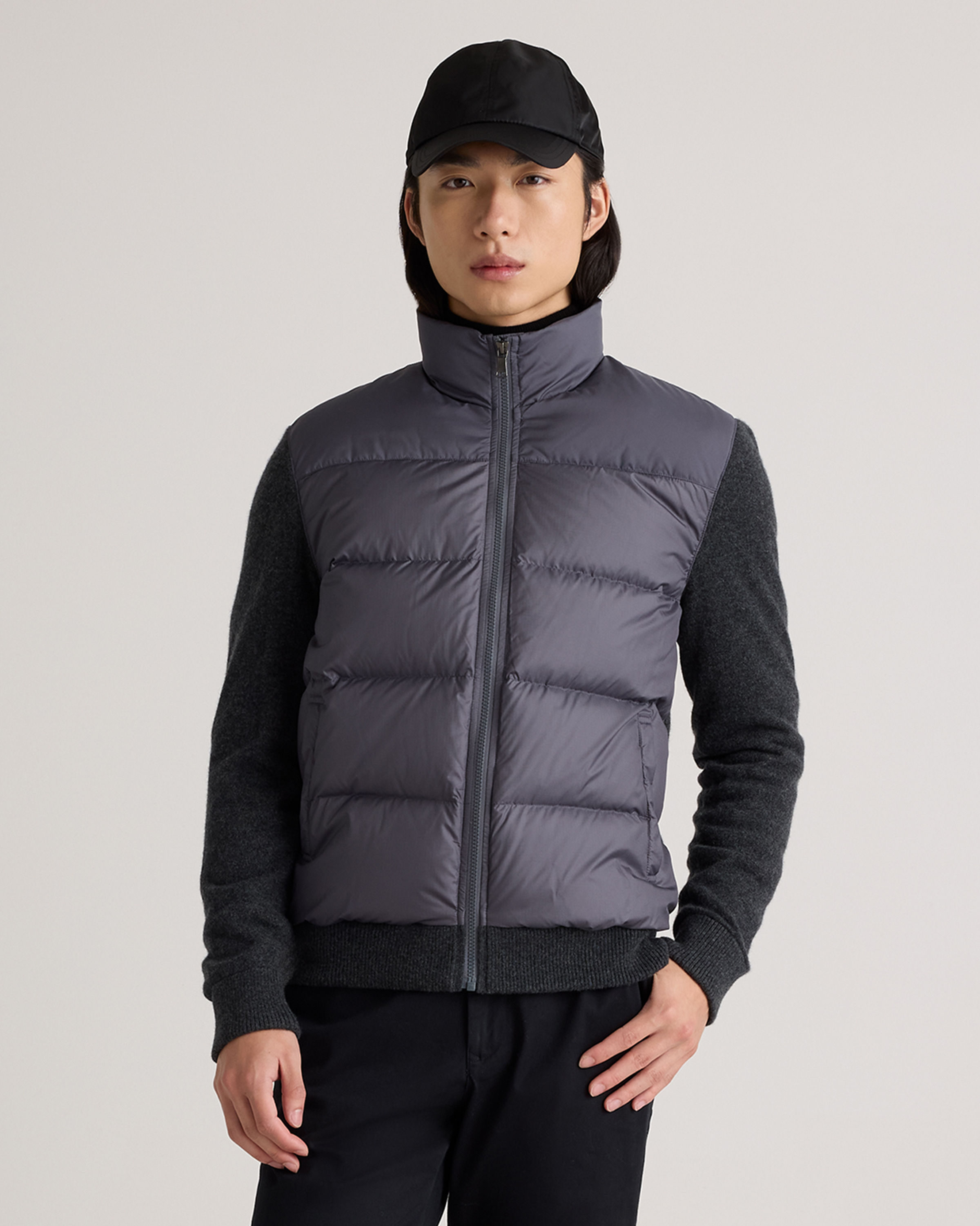 Quince Men's Mixed Media Down And Cashmere Jacket In Carbon Grey