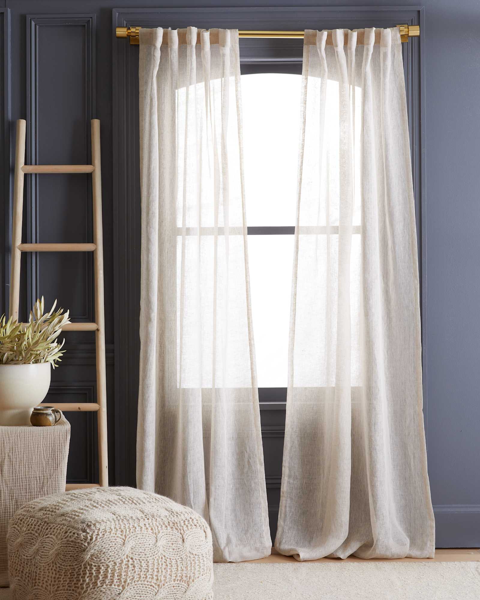 European Linen Sheer Curtain Set in Flax