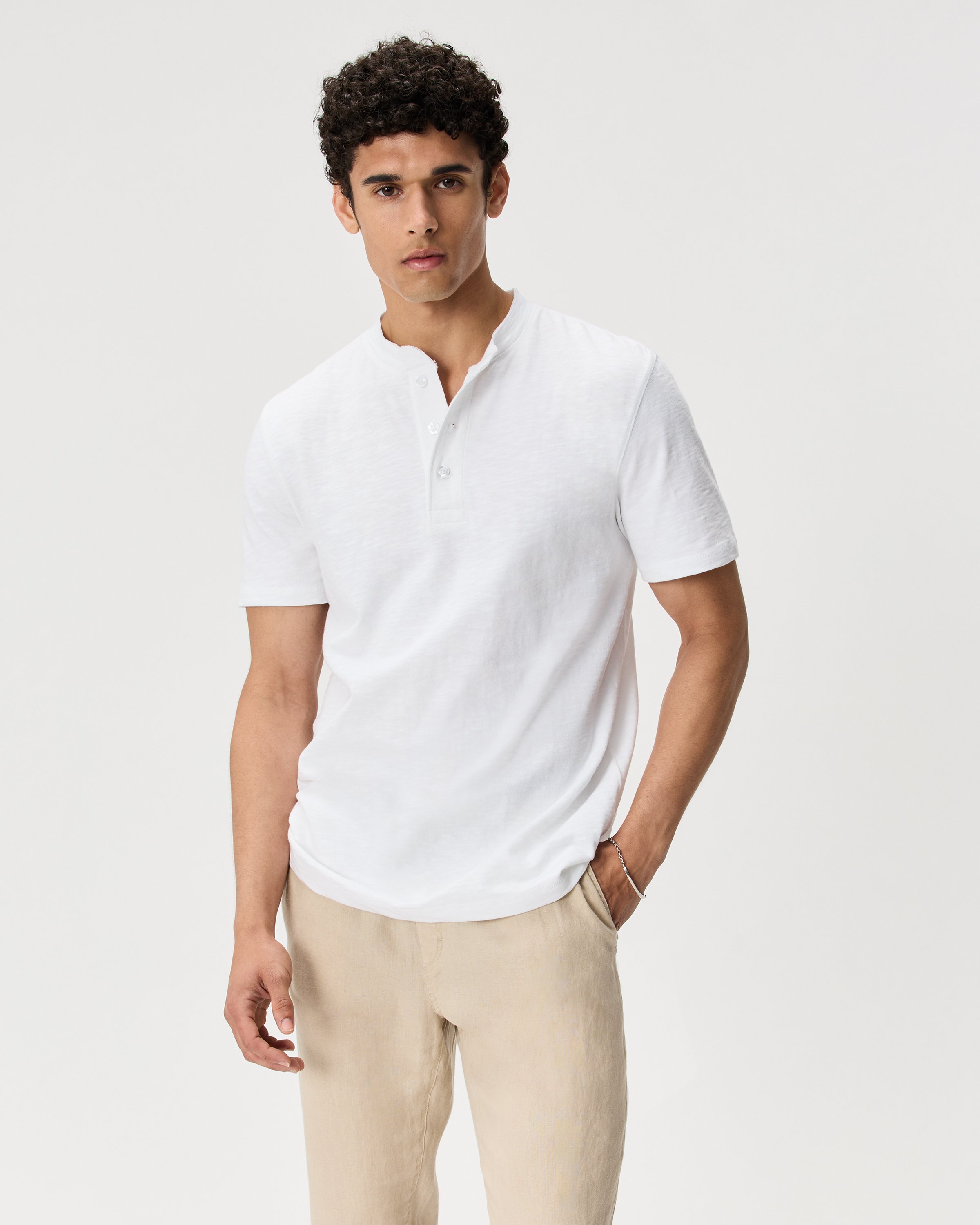 Classic White 100% Organic Cotton Slub Henley Tee
