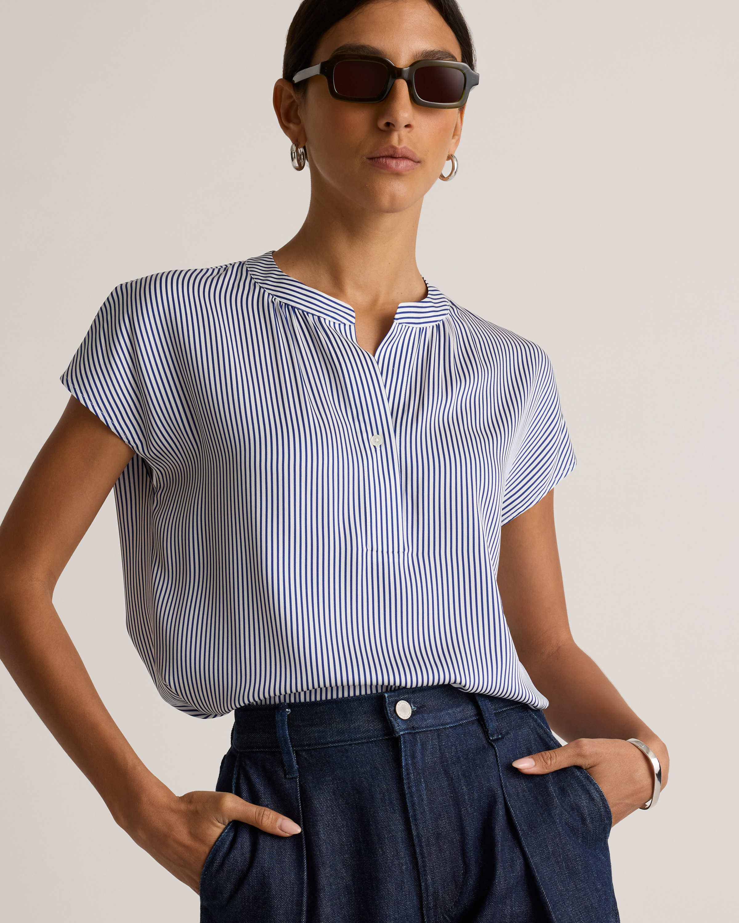 Washable Stretch Silk Dolman Sleeve Blouse