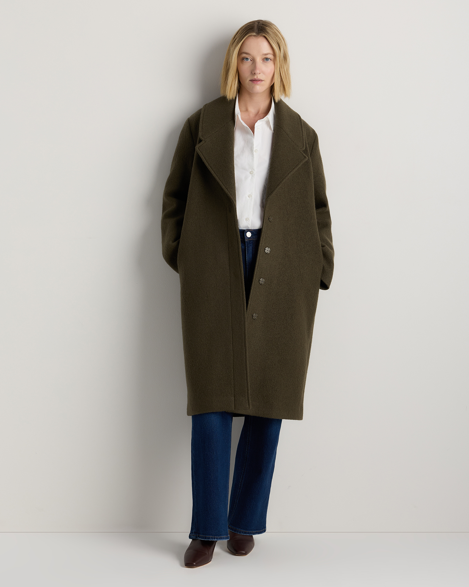 Quince Women's 100% Merino Wool Shawl Collar Long Coat In Green