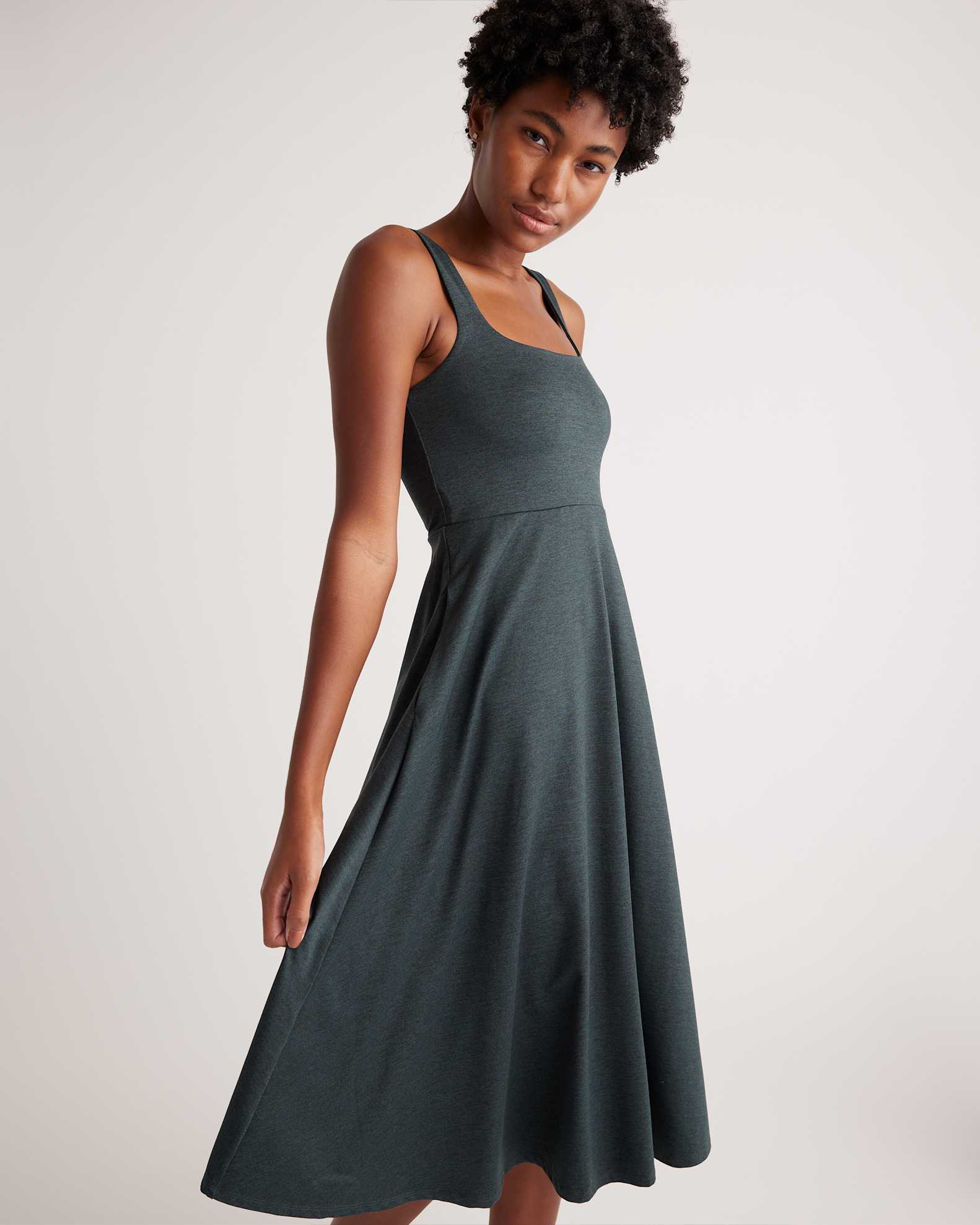 Women's Flowknit Breeze Fit & Flare Dress in Heather Green, Size XS, 100% Polyester by Quince Women's Flowknit Breeze Fit & Flare Dress in Heather Green, Size XS, 100% Polyester by Quince