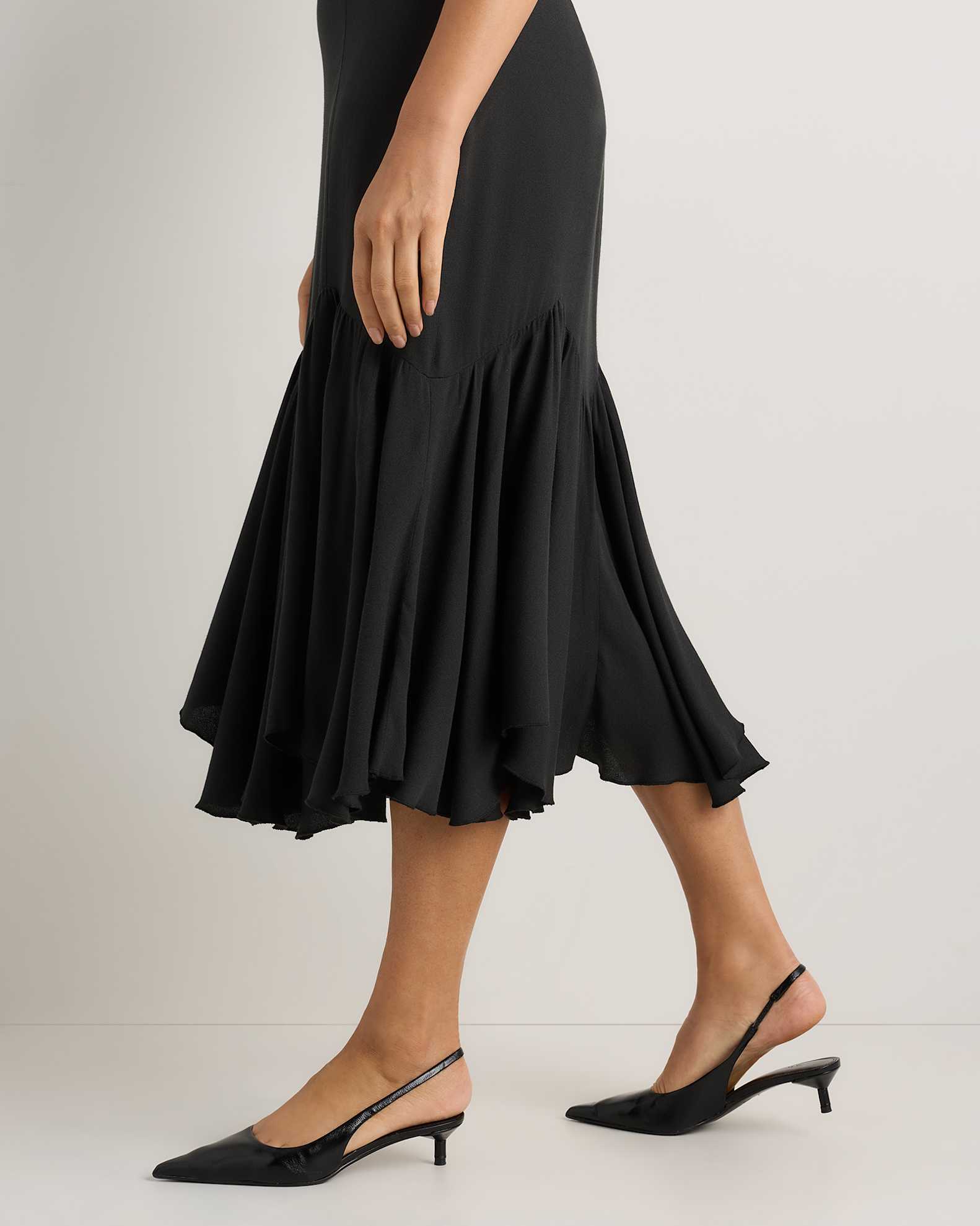Women's Lightweight Crepe Pleated Hem Midi Dress in True Black, Size Medium, Viscose by Quince Women's Lightweight Crepe Pleated Hem Midi Dress in True Black, Size Medium, Viscose by Quince